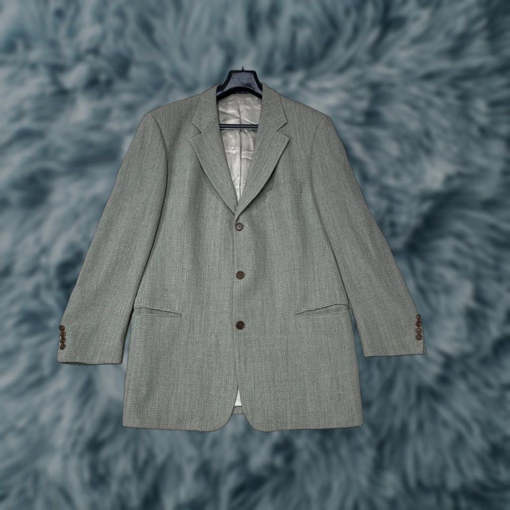 Hugo Boss HUGO BOSS Blazer Sport Coat Beige Wool USA Made Men 44T Check Pattern Mid-Length Button Lined Dry Clean Only Size 44R - 1 Thumbnail