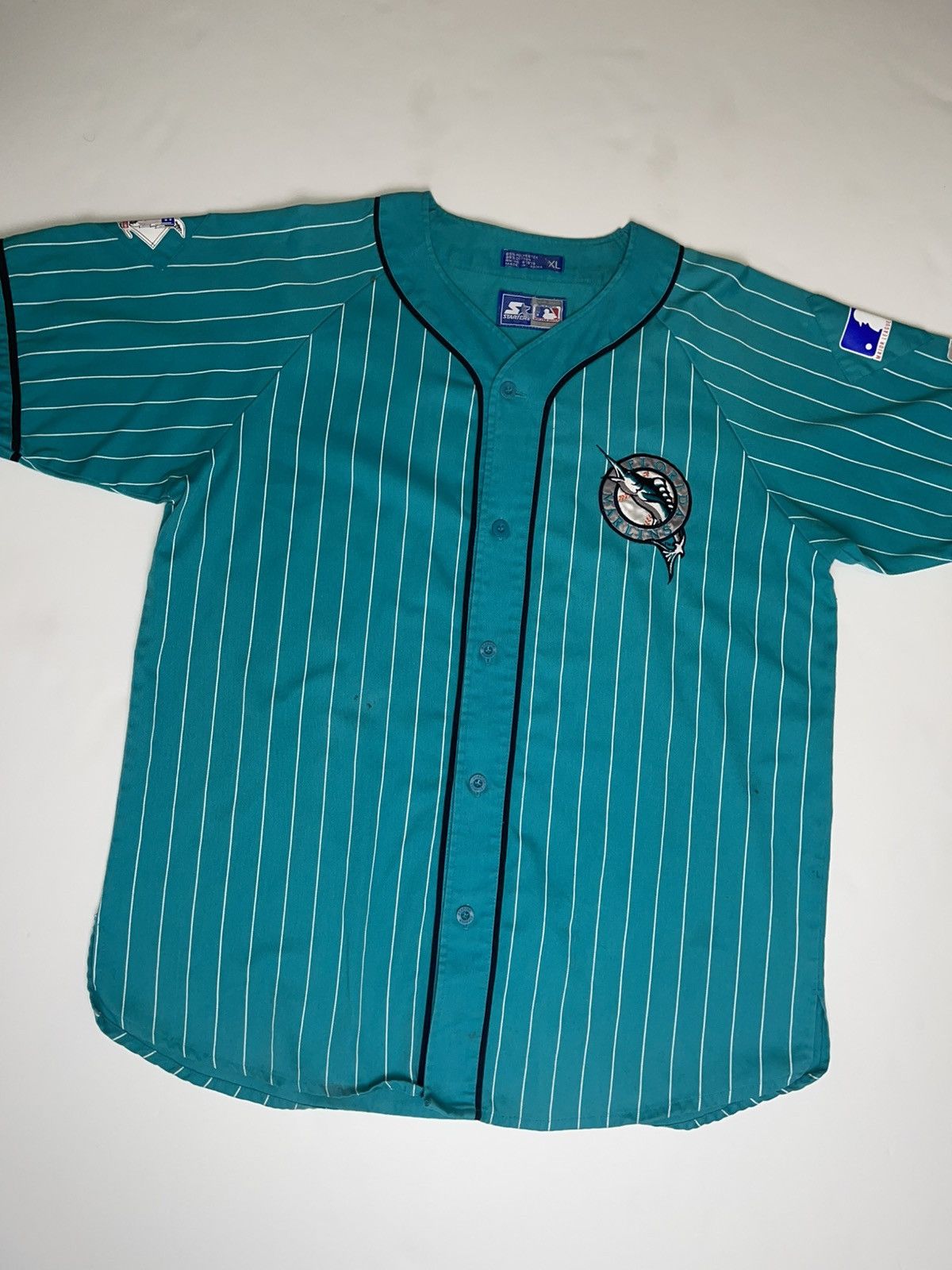 Starter VTG FLORIDA MARLINS PINSTRIPE BASEBALL JERSEY Size US XL / EU 56 / 4 - 2 Thumbnail
