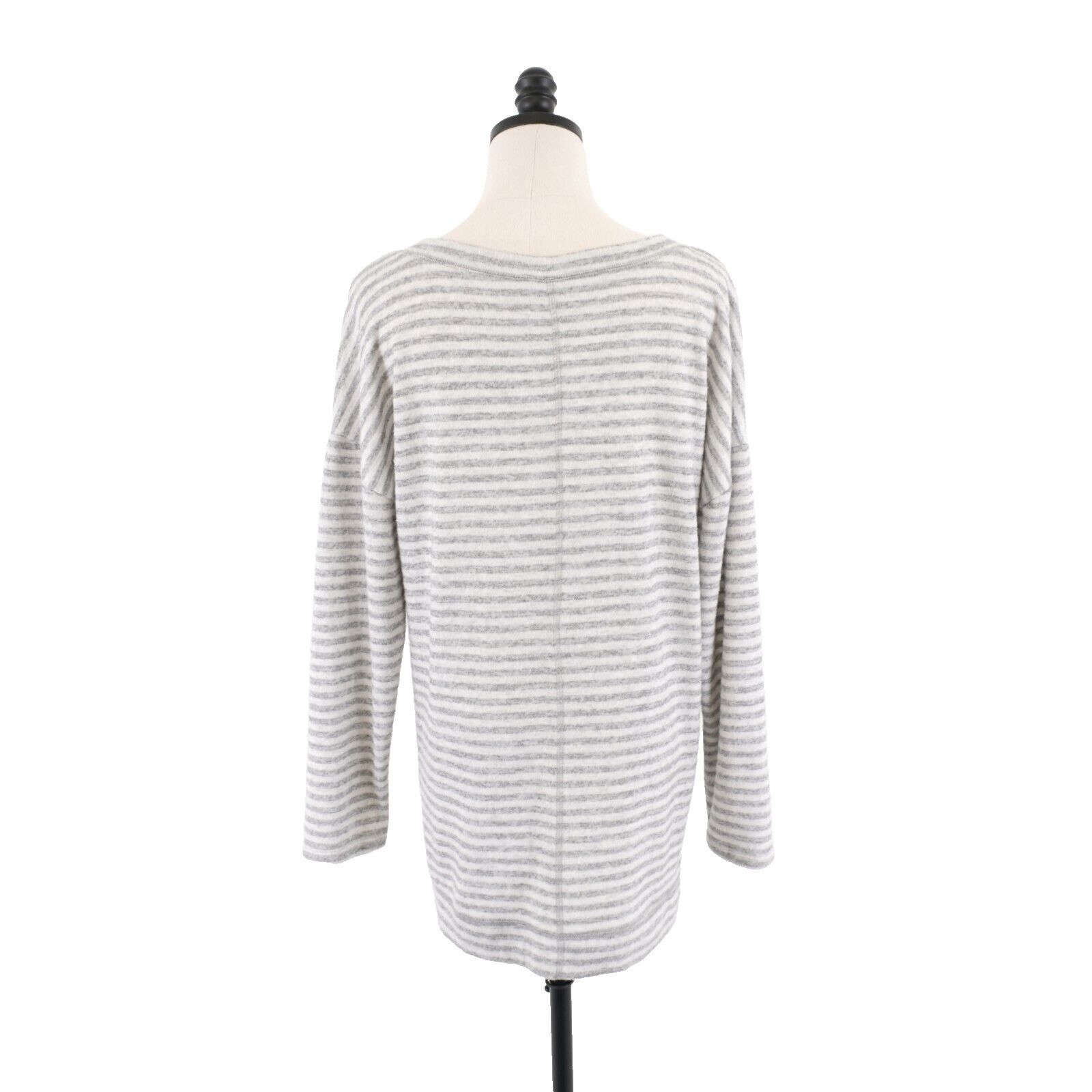 Designer Cable & Gauge Large Cream Gray Striped V-Neck Side Slit Swea Size L / US 10 / IT 46 - 5 Thumbnail