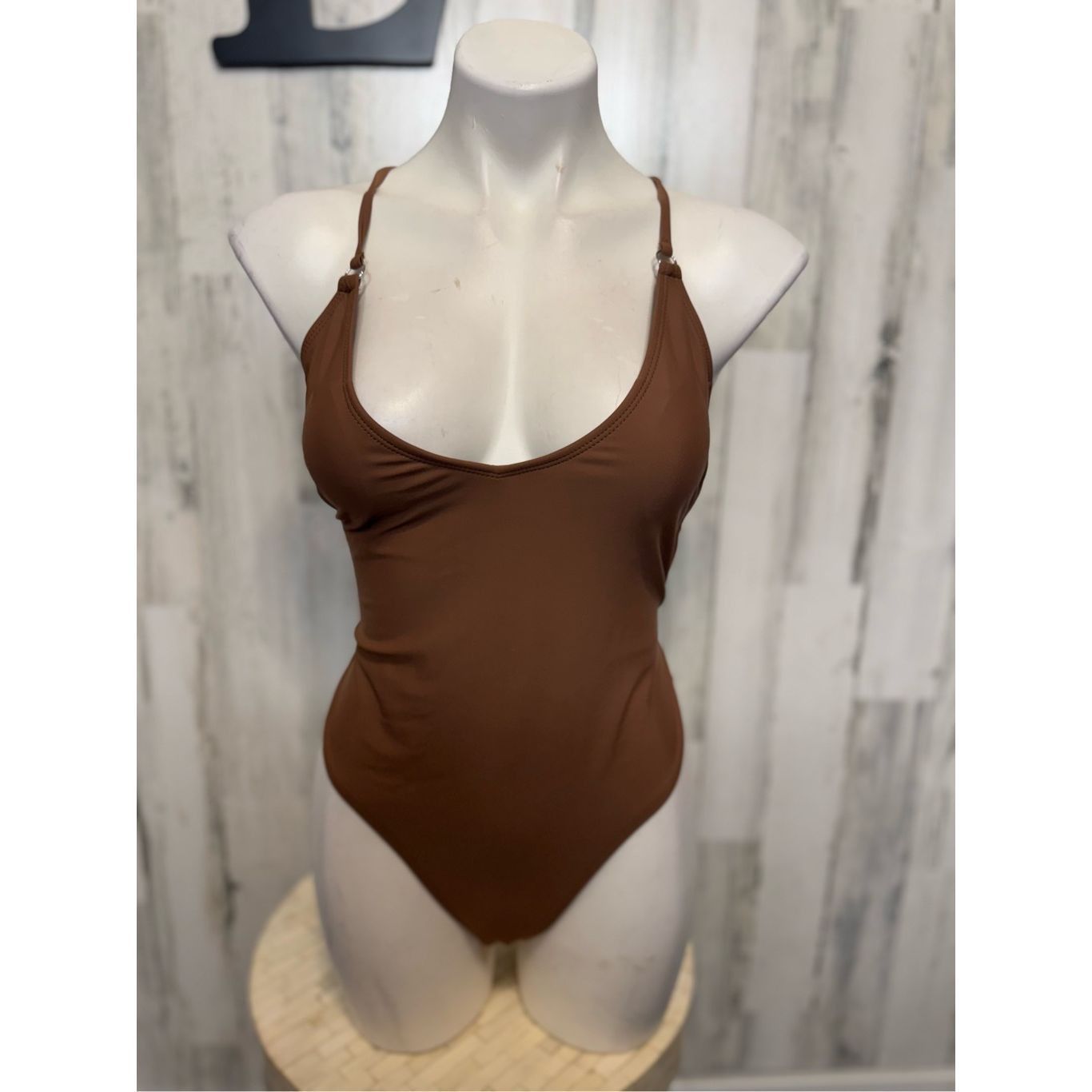 Other Matte Collection Brown Strappy Back Bodysuit Size L Open Bac Size L / US 10 / IT 46 - 2 Thumbnail