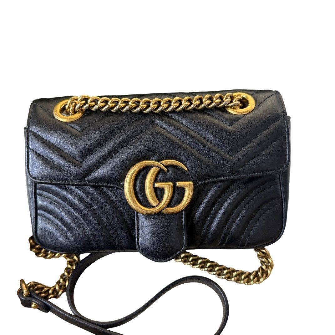 Gucci Gucci GG Marmont Black Leather Chevron Shoulder Bag Size ONE SIZE - 1 Thumbnail
