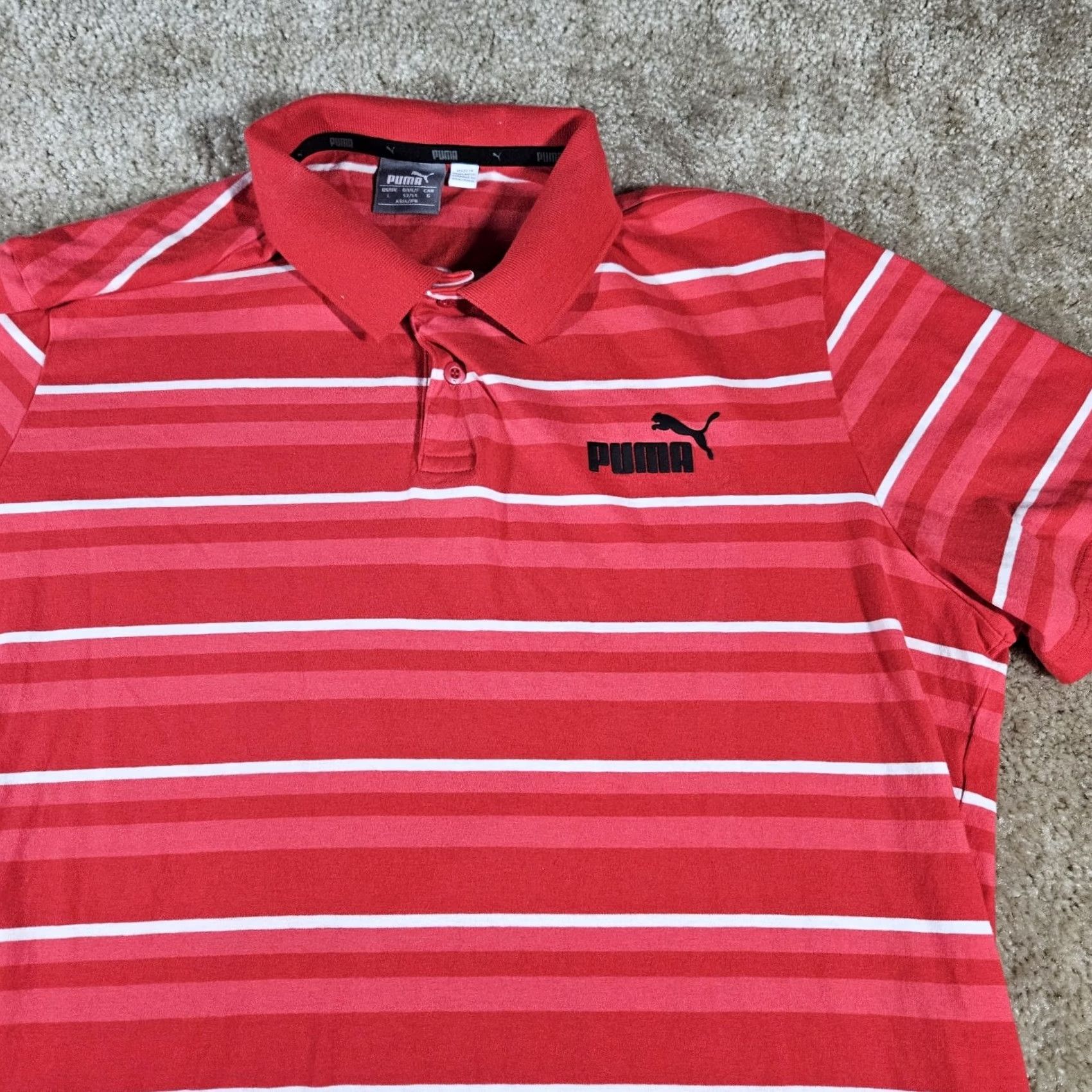 Puma Puma Polo Shirt Mens Large Red Striped Short Sleeve Golf Size US L / EU 52-54 / 3 - 2 Thumbnail