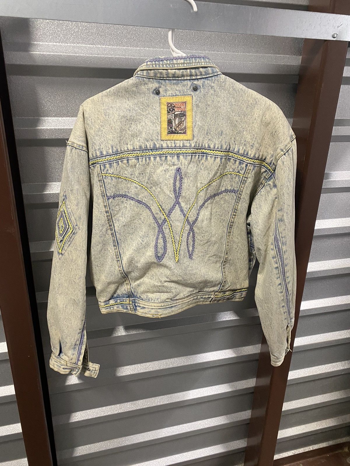 Vintage 1980’s Major Damage Embroidered Denim Jacket Size L / US 10 / IT 46 - 1 Thumbnail