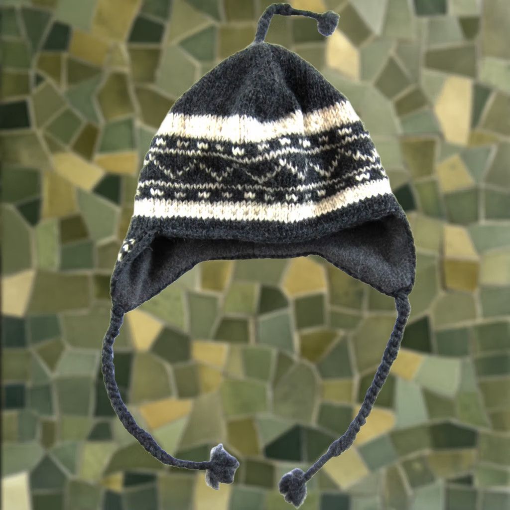 Vintage Everest Nepal 100% Wool Grey Ivory Fleece Lined Earflap Trapper Beanie Hat OS Size ONE SIZE - 1 Thumbnail