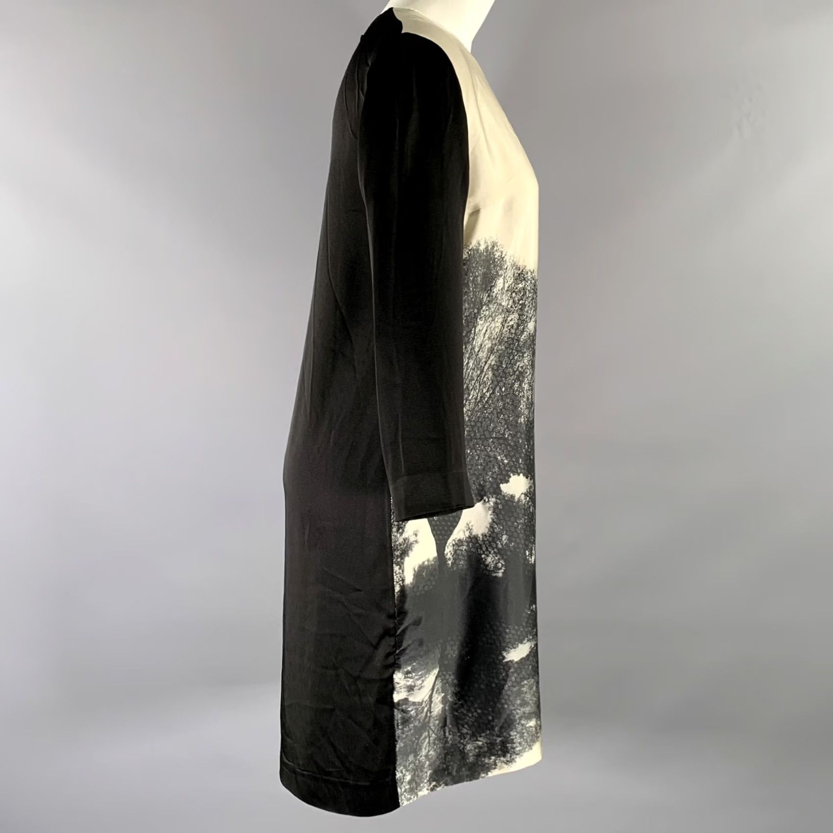 Stella McCartney STELLA McCARTNEY Shirt dress Black White Silk Landscape Knee-Length 4 Womens Size S / US 4 / IT 40 - 3 Thumbnail