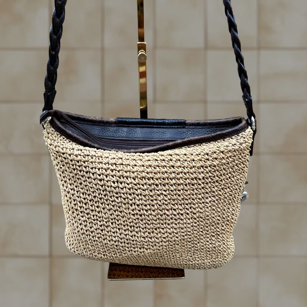 Brighton BRIGHTON Tweed Shoulder Purse Bag Beige Leather Square Womens Medium Bag 11 in 9 in 3 in Size ONE SIZE - 1 Thumbnail