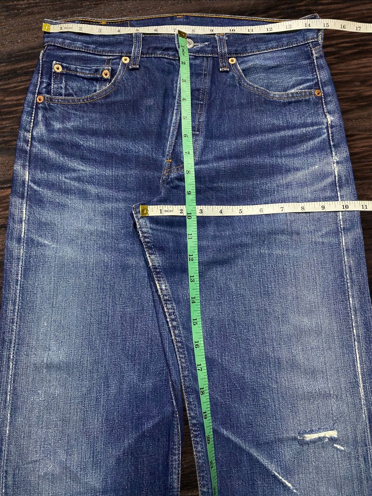 Levi's Vintage Clothing Levi's 501 blue jeans with a worn, distressed look jeans Size US 29 - 13 Thumbnail