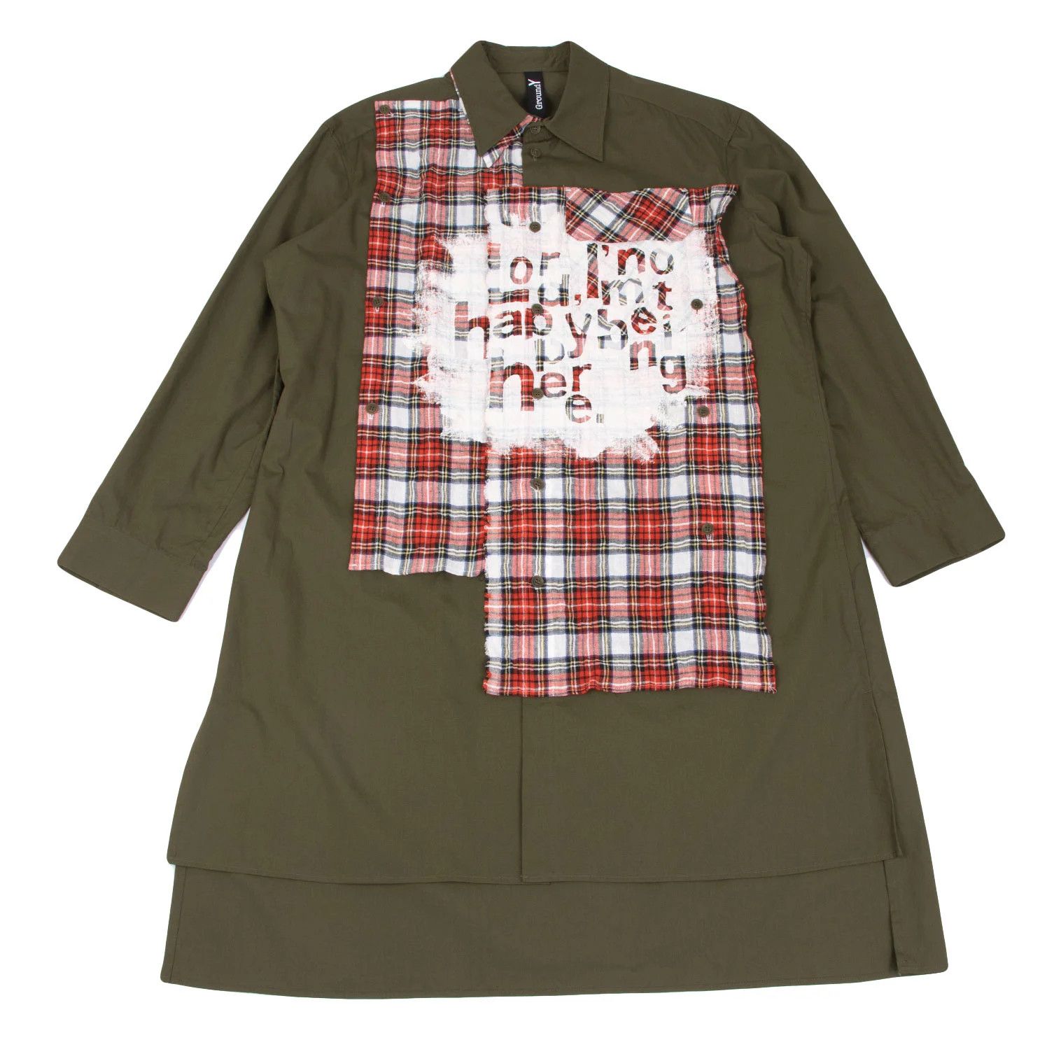Yohji Yamamoto Tartan Check Pigment Print Detachable Long Shirt Khaki Size US M / EU 48-50 / 2 - 1 Thumbnail