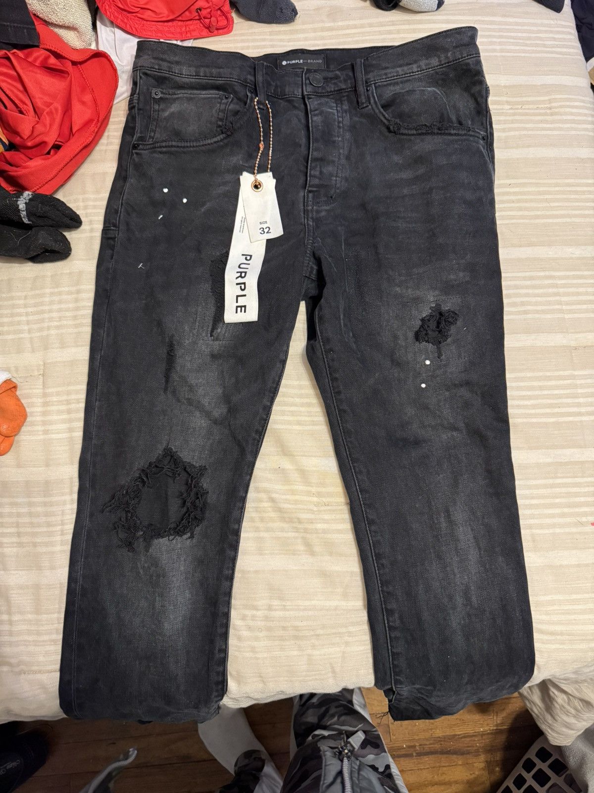 Purple Purple Jeans Black Ripped Size US 32 / EU 48 - 1 Thumbnail