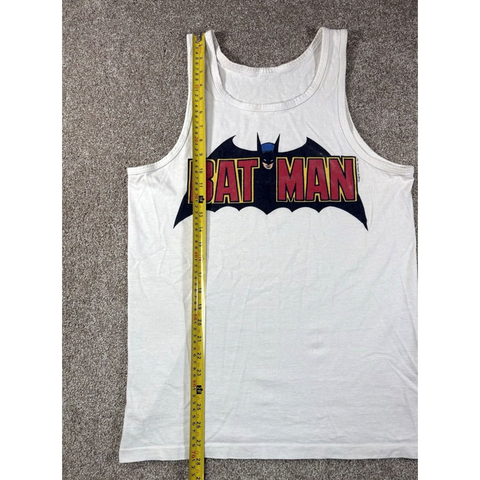 DC Comics VINTAGE Batman Tank Top DC Comics 80s USA White Sleeveless Unbranded Men M/L Size Medium-Large Black? Size US M / EU 48-50 / 2 - 5 Thumbnail