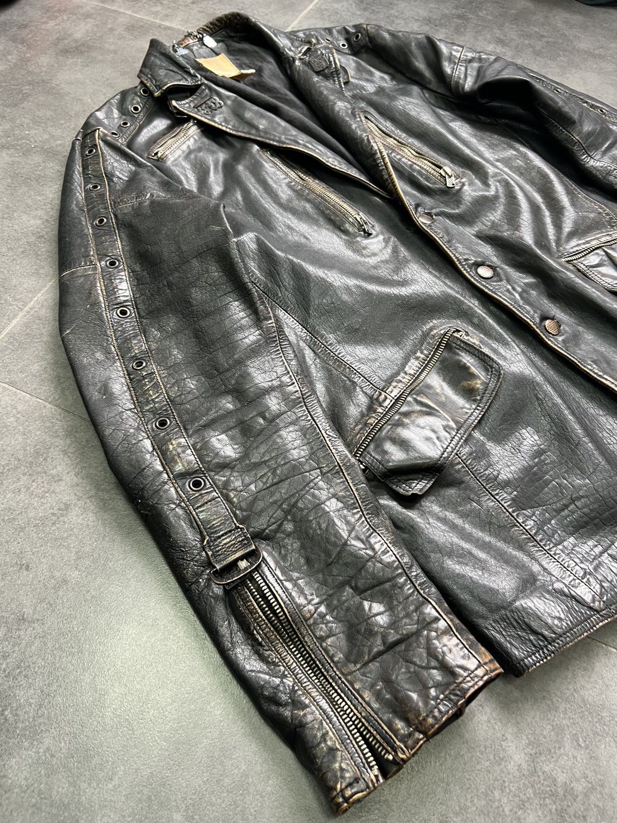 Diesel Vintage 90s Diesel crazy faded Leather moto coat jacket Size US XL / EU 56 / 4 - 6 Thumbnail