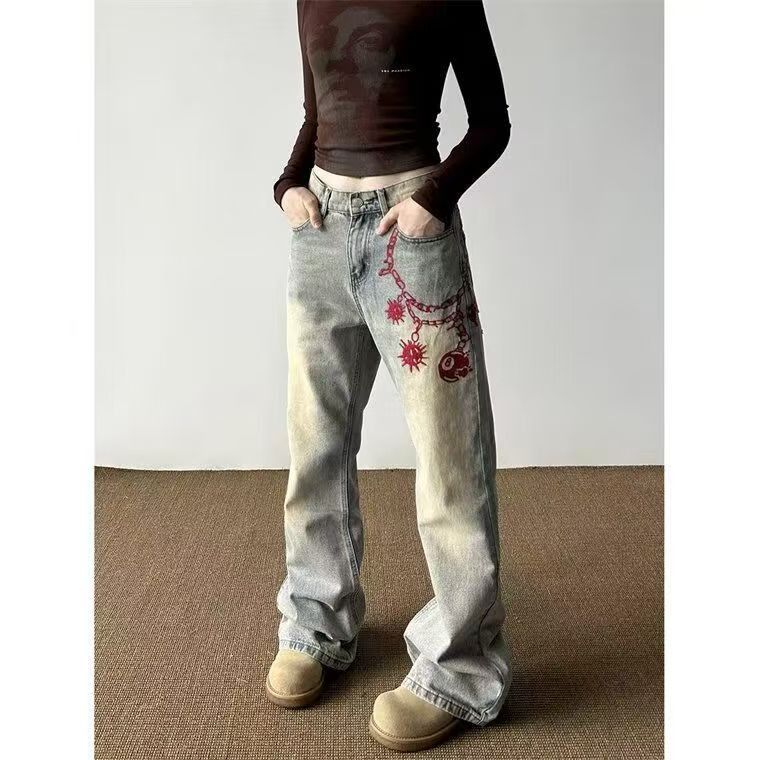 Vintage American street washed vintage distressed embroidered jeans Size US 32 / EU 48 - 3 Thumbnail