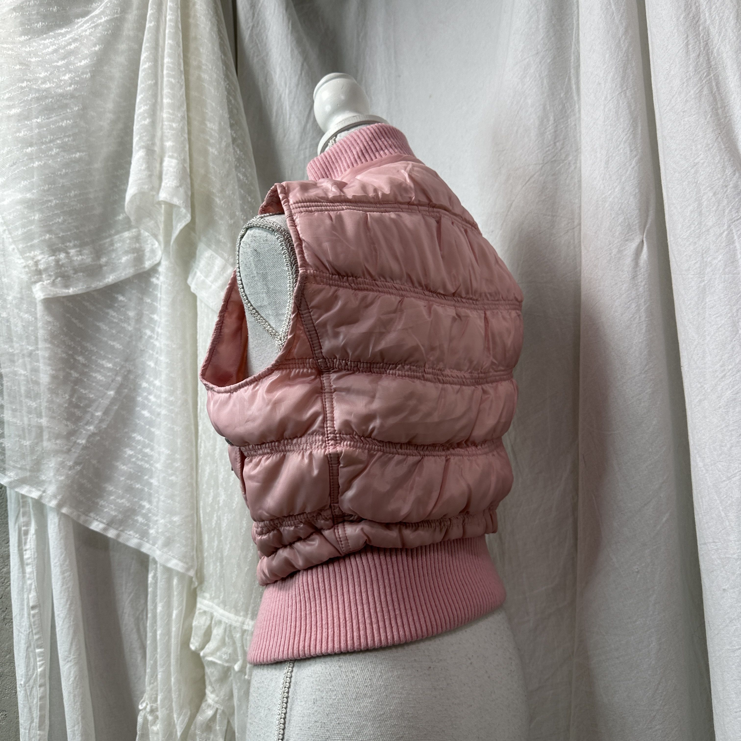 Vintage Vintage Baby Pink Fitted Puffer Zipped Vest Y2K Size M / US 6-8 / IT 42-44 - 7 Thumbnail