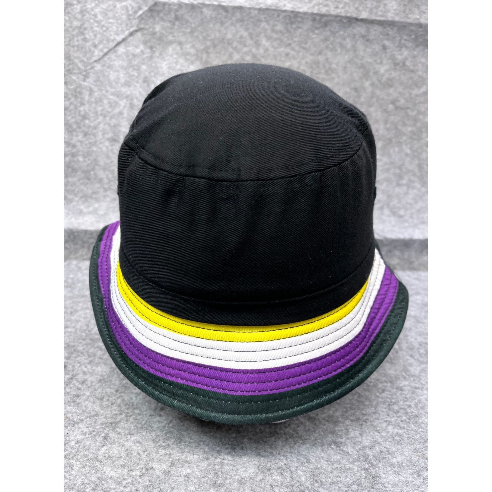 Vintage Heart Bucket Hat Women One Size Black Purple Yellow Stripe Polyester Camp Hike Size ONE SIZE - 6 Thumbnail