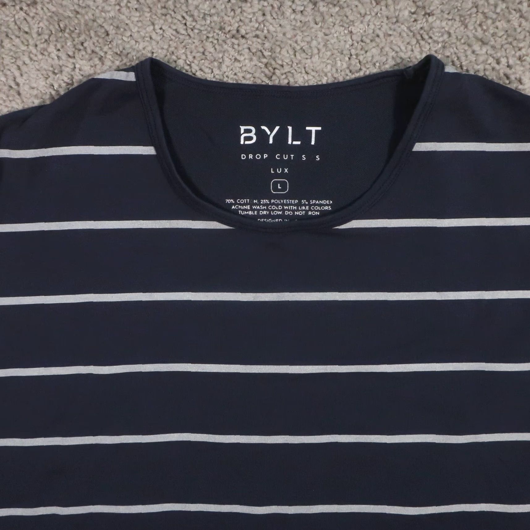 Vintage BYLT Shirt Mens L Crew Neck Short Sleeve Striped Black Gray Stretch Lightweight Cotton Polyester Spandex Athletic Logo T-Shirt Size US L / EU 52-54 / 3 - 3 Thumbnail