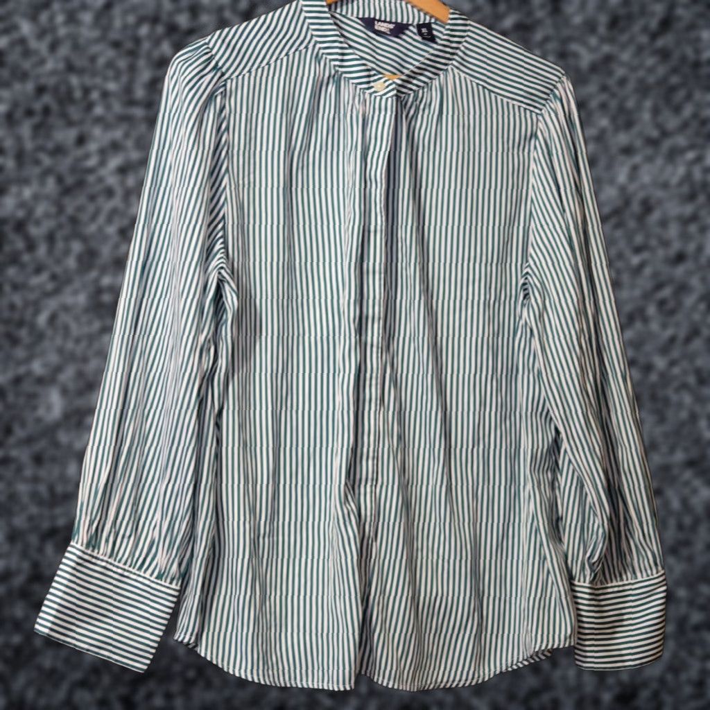 Lands' End Lands' End Shirt Green/White Stripe Mock Neck Button Up Womens XL Size XL / US 12-14 / IT 48-50 - 1 Thumbnail