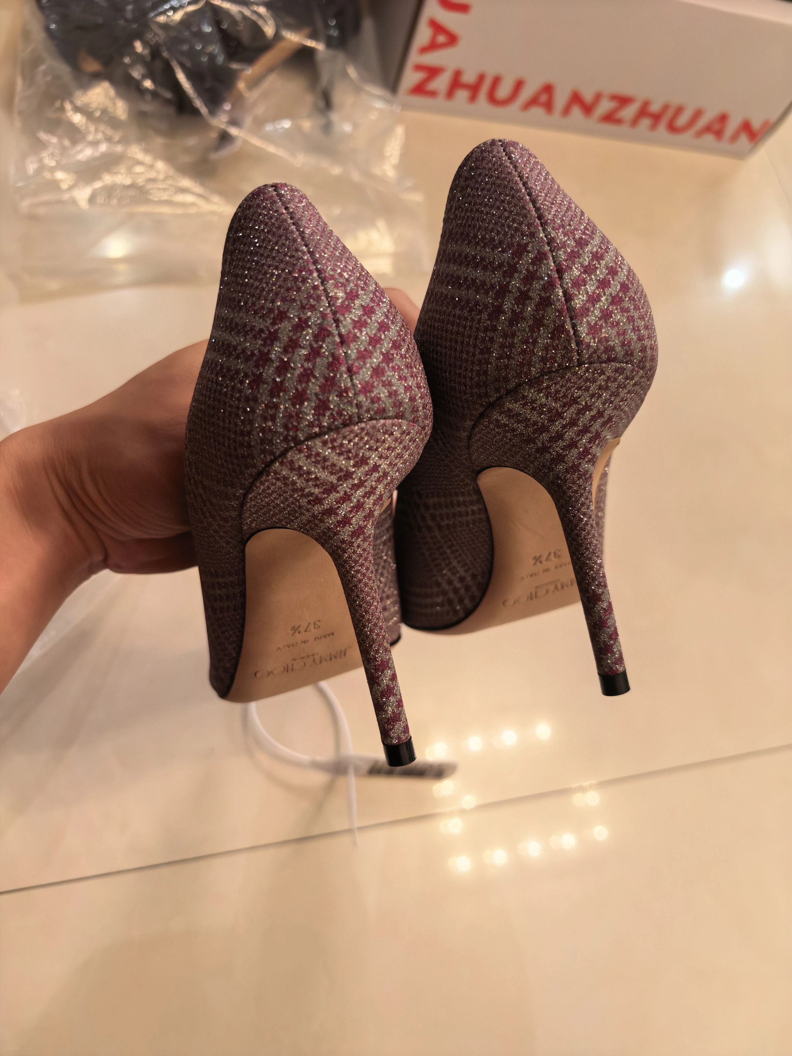 Jimmy Choo Jimmy Choo Houndstooth Glitter Pumps 37.5 EU New Size US 7 / IT 37 - 4 Thumbnail