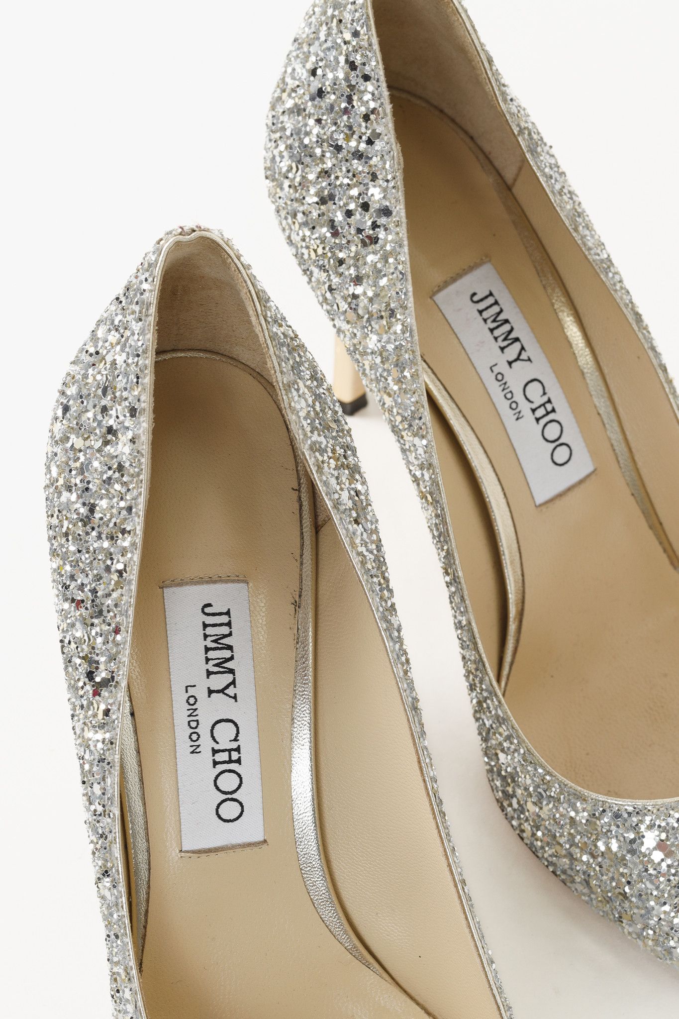 Jimmy Choo Jimmy Choo Romy 85 Silver Champagne Glitter Pumps Size US 7 / IT 37 - 9 Thumbnail