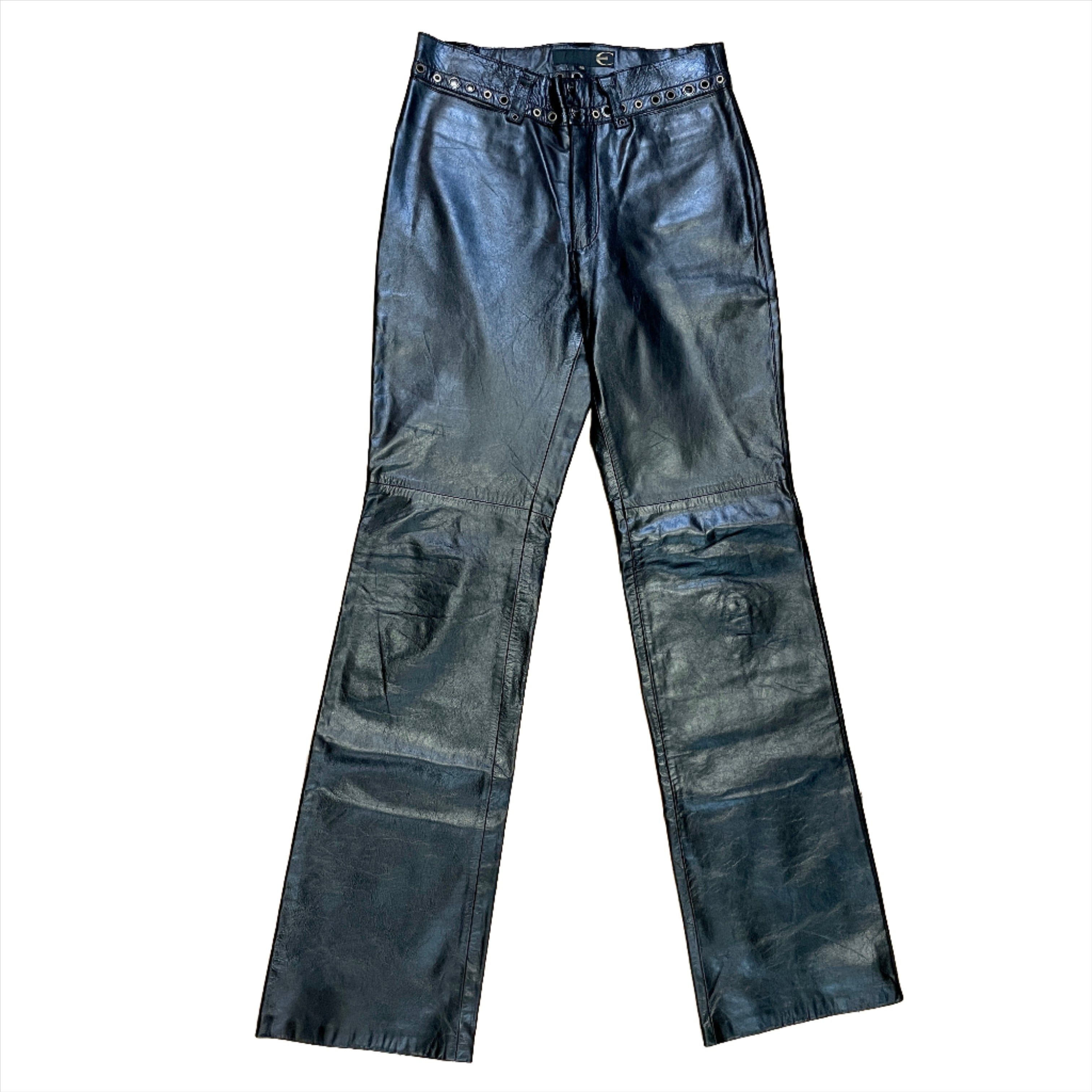Roberto Cavalli Vintage Roberto Cavalli "Just Cavalli" Black Leather Trousers with Grommet Detailing on Waistband Size 30" Size 30" / US 8 / IT 44 - 1 Thumbnail