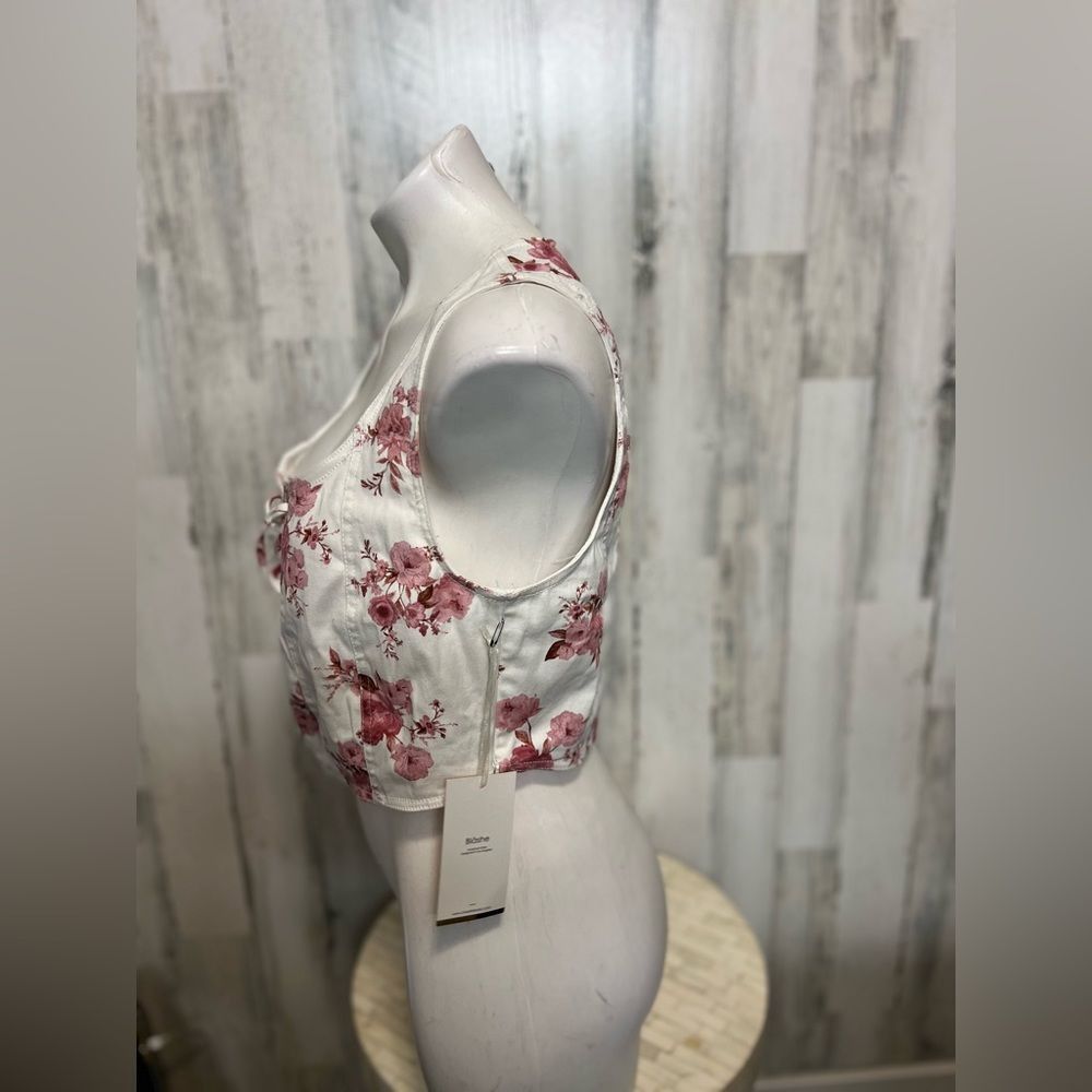 Other Blashe Floral Lace-Up Corset Crop Top XL White Pink Sleevele Size XL / US 12-14 / IT 48-50 - 5 Thumbnail