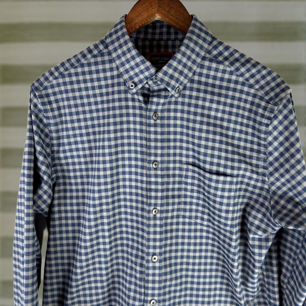 UNTUCKit UNTUCKit Bergstrom Button Down Shirt Mens Medium Multicolor Blue Gray Gingham Long Sleeve Button-Up Casual, Preppy, All Seasons Mens Regular Size US M / EU 48-50 / 2 - 1 Thumbnail