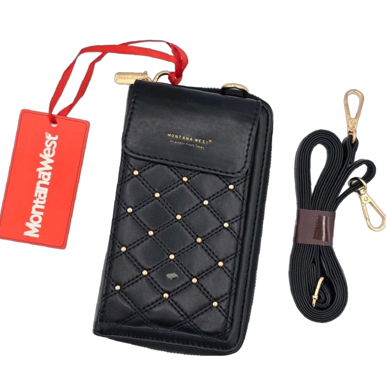Vintage MONTANA WEST Black Studded Crossbody Cell Phone Bag RFID Blocking Faux Leather Women Size ONE SIZE - 1 Thumbnail
