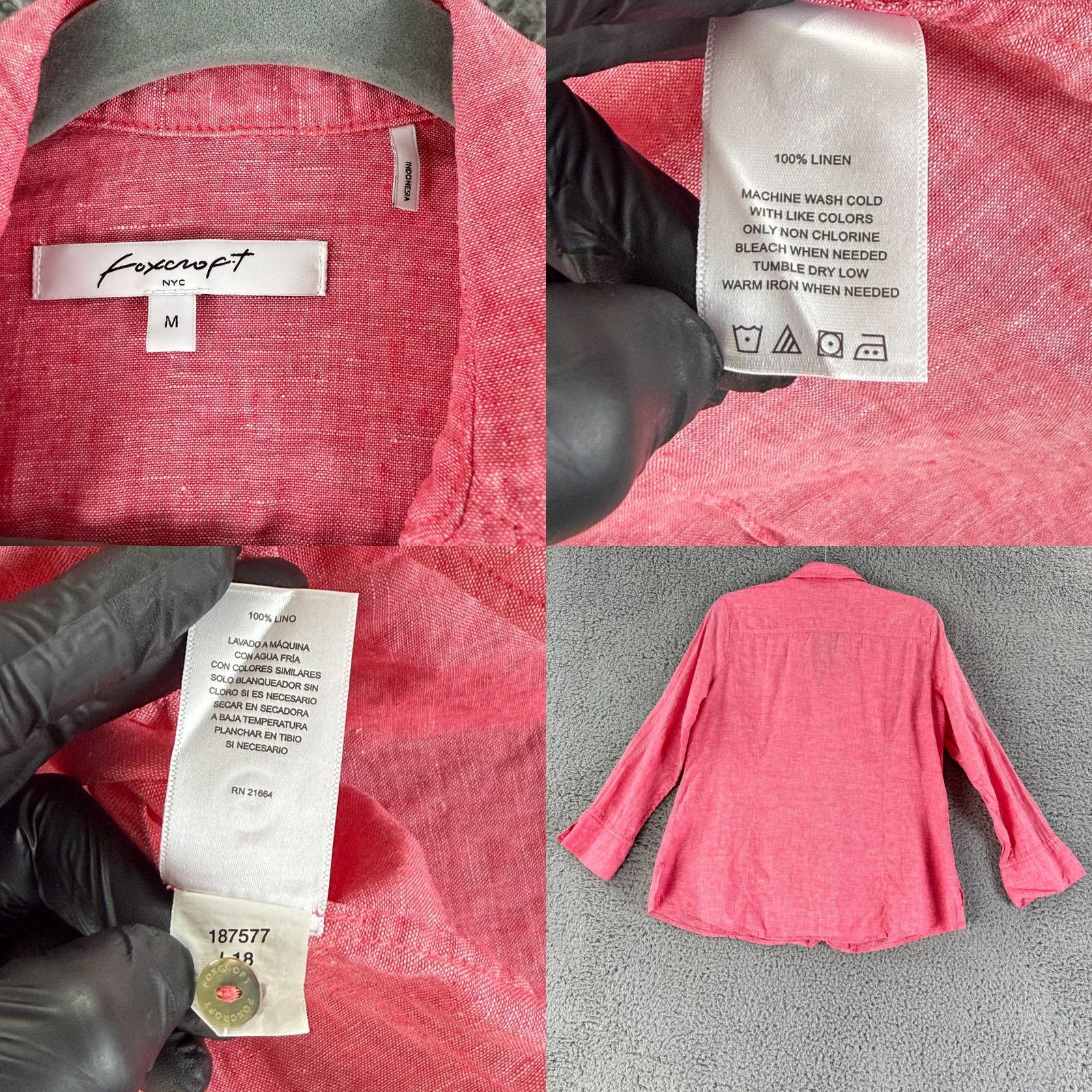 Vintage Foxcroft Button-Up Shirt Womens Medium Pink 100% Linen Long Sleeve Casual Summer Size M / US 6-8 / IT 42-44 - 8 Thumbnail