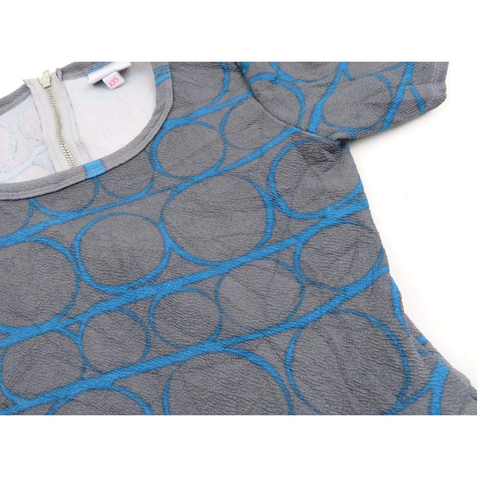 Vintage LULaROE Amelia Dress 2XS Gray Blue Unicorn Circles Fit & Flare Short Sleeve Knee Length Geometric Vintage Pattern Women Size XXS / US 00 / IT 34 - 5 Thumbnail