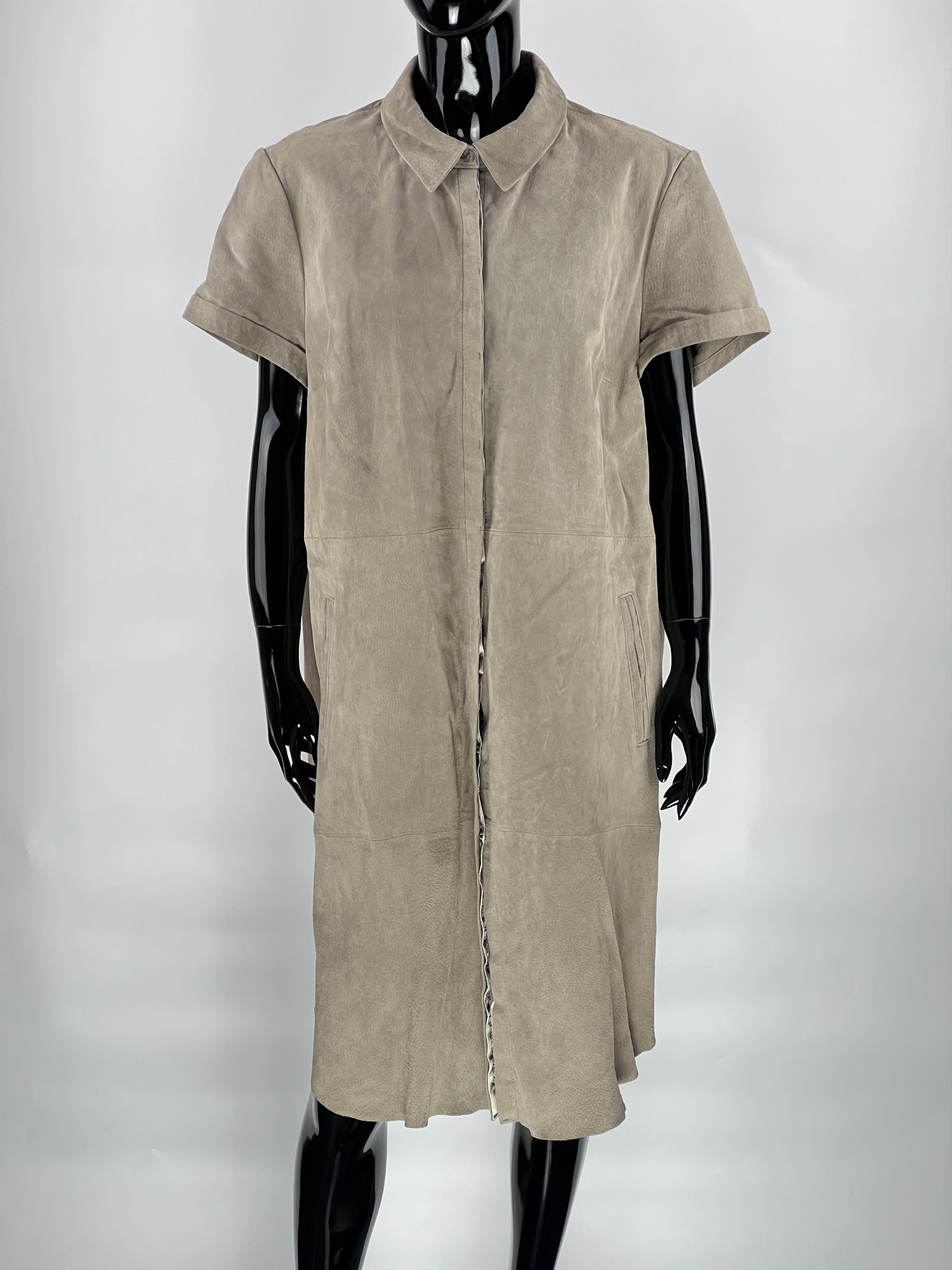 Designer × Genuine Leather 230€ NWT Mart Visser Beige Suede Button Up Dress Size 46 Size L / US 10 / IT 46 - 2 Thumbnail