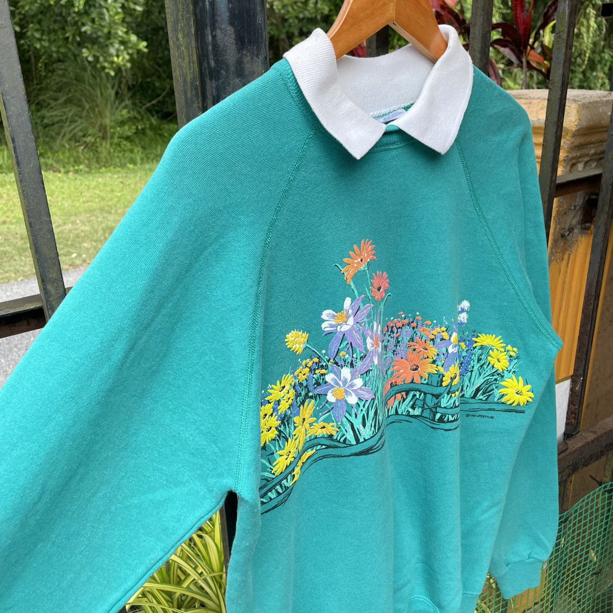 Hanes 🔥Vintage 90s Hanes Lifestyles Pop Art Flower Sweatshirts Size US M / EU 48-50 / 2 - 7 Thumbnail