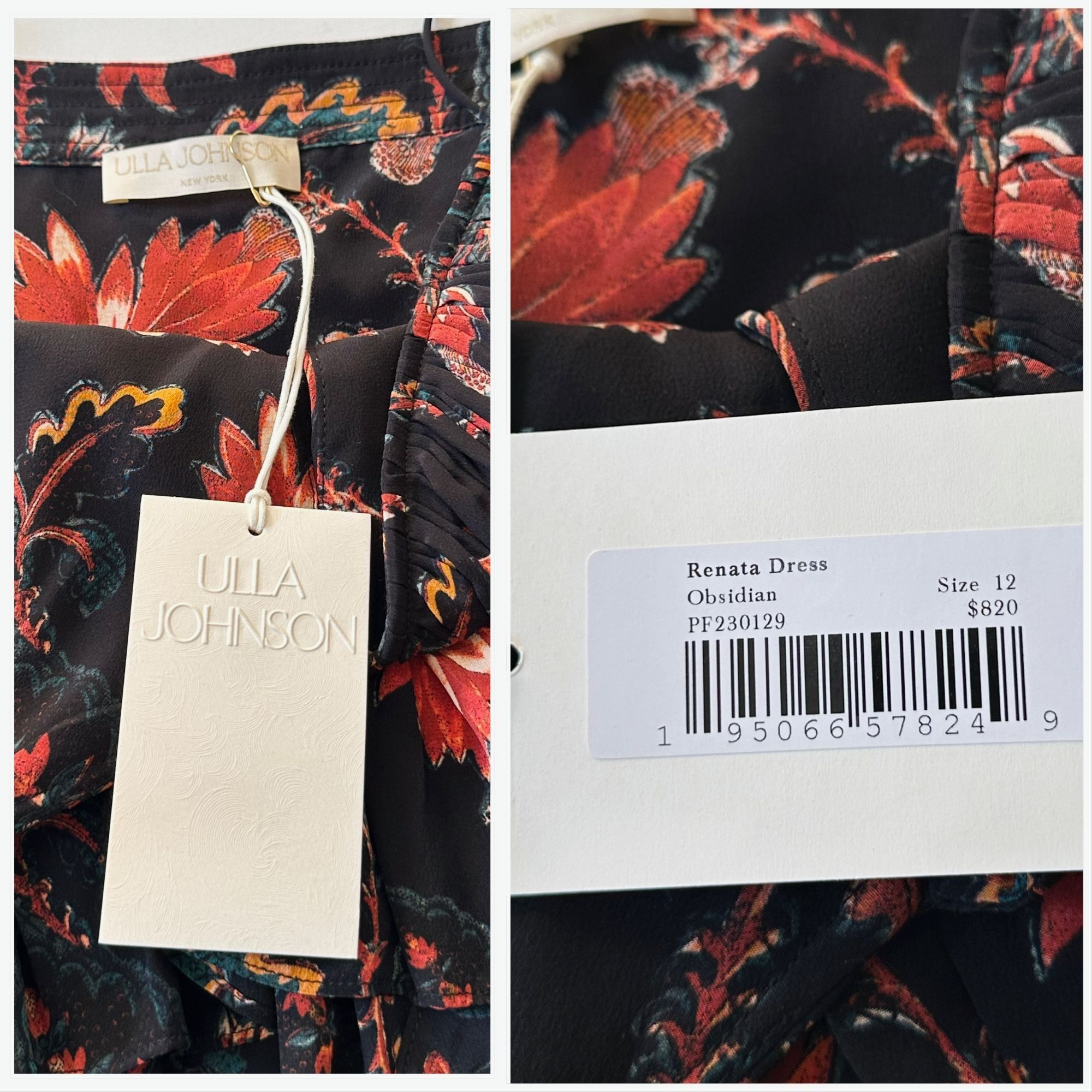 Ulla Johnson Ulla Johnson Renata Dress in Obsidian. Silk, Size 12 NWT Size XL / US 12-14 / IT 48-50 - 3 Thumbnail
