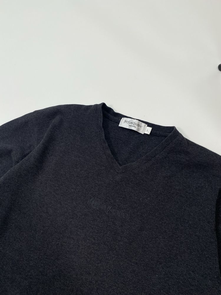 Yves Saint Laurent YSL Logo Vintage V-neck Sweatshirt Size US L / EU 52-54 / 3 - 1 Thumbnail
