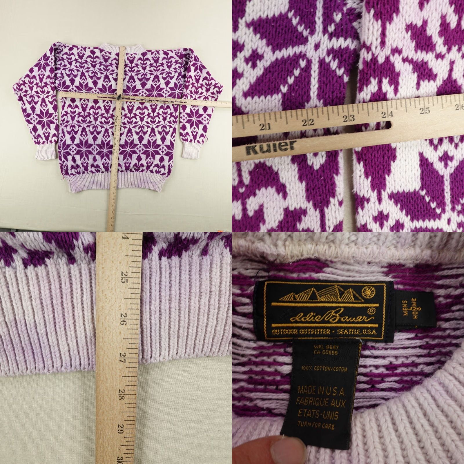 Eddie Bauer VINTAGE Eddie Bauer Sweater Large Purple Faire Isle Thick Chunky Fisherman Mens Size US L / EU 52-54 / 3 - 8 Thumbnail