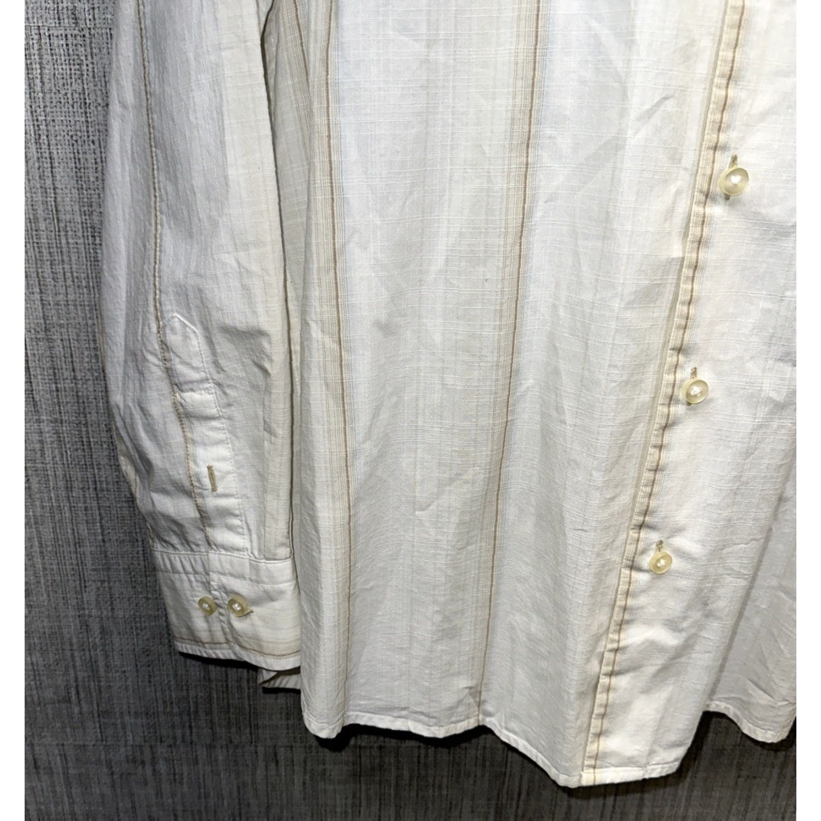 Tommy Bahama Tommy Bahama Shirt Mens XL Beige Cotton Long Sleeve Striped Button-Front Button-Down Collar Shirt Size US XL / EU 56 / 4 - 4 Thumbnail