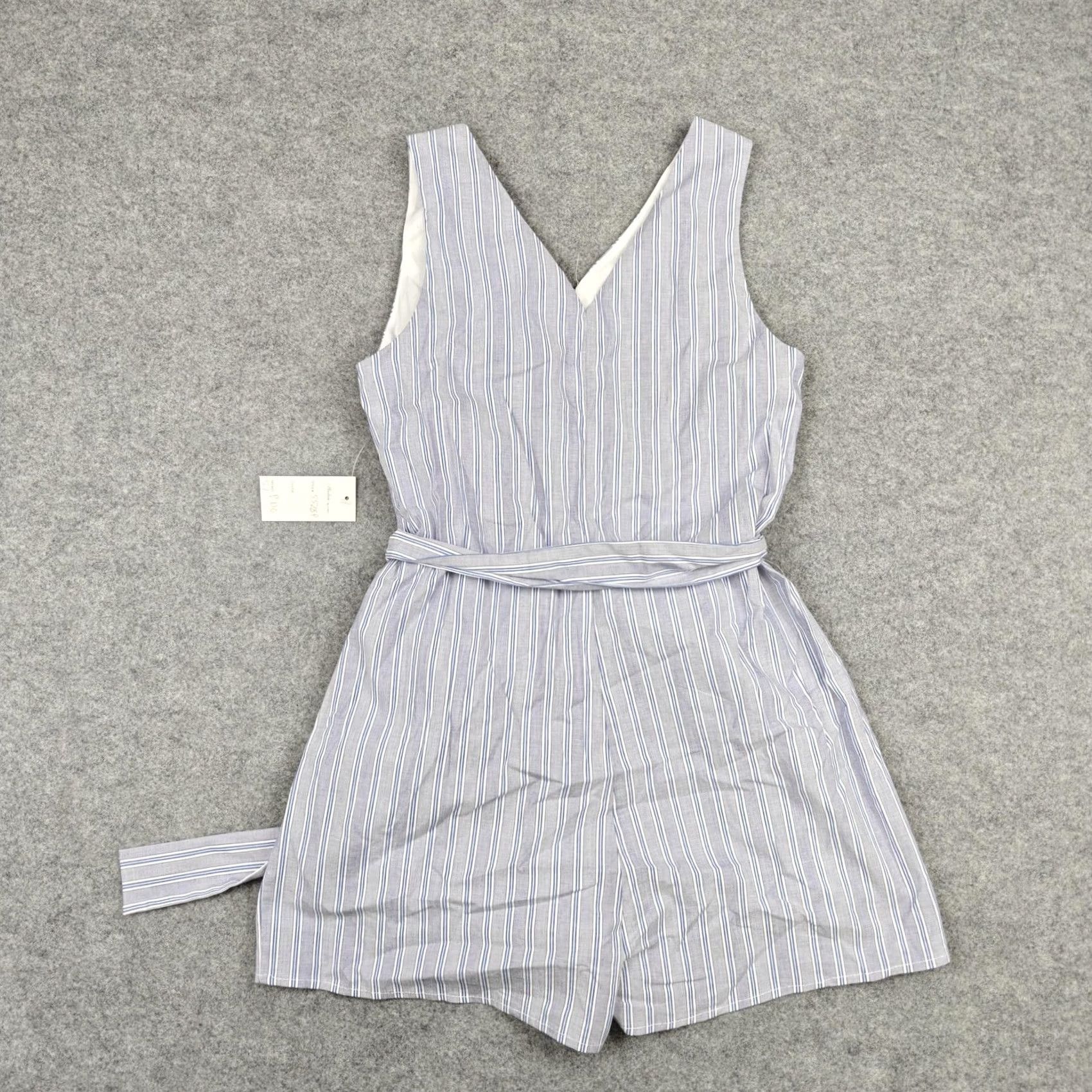 Vintage Andree By Unit Romper Womens Small Blue Striped Belted Lined Sleeveless V Neck Size 28" / US 6 / IT 42 - 6 Thumbnail