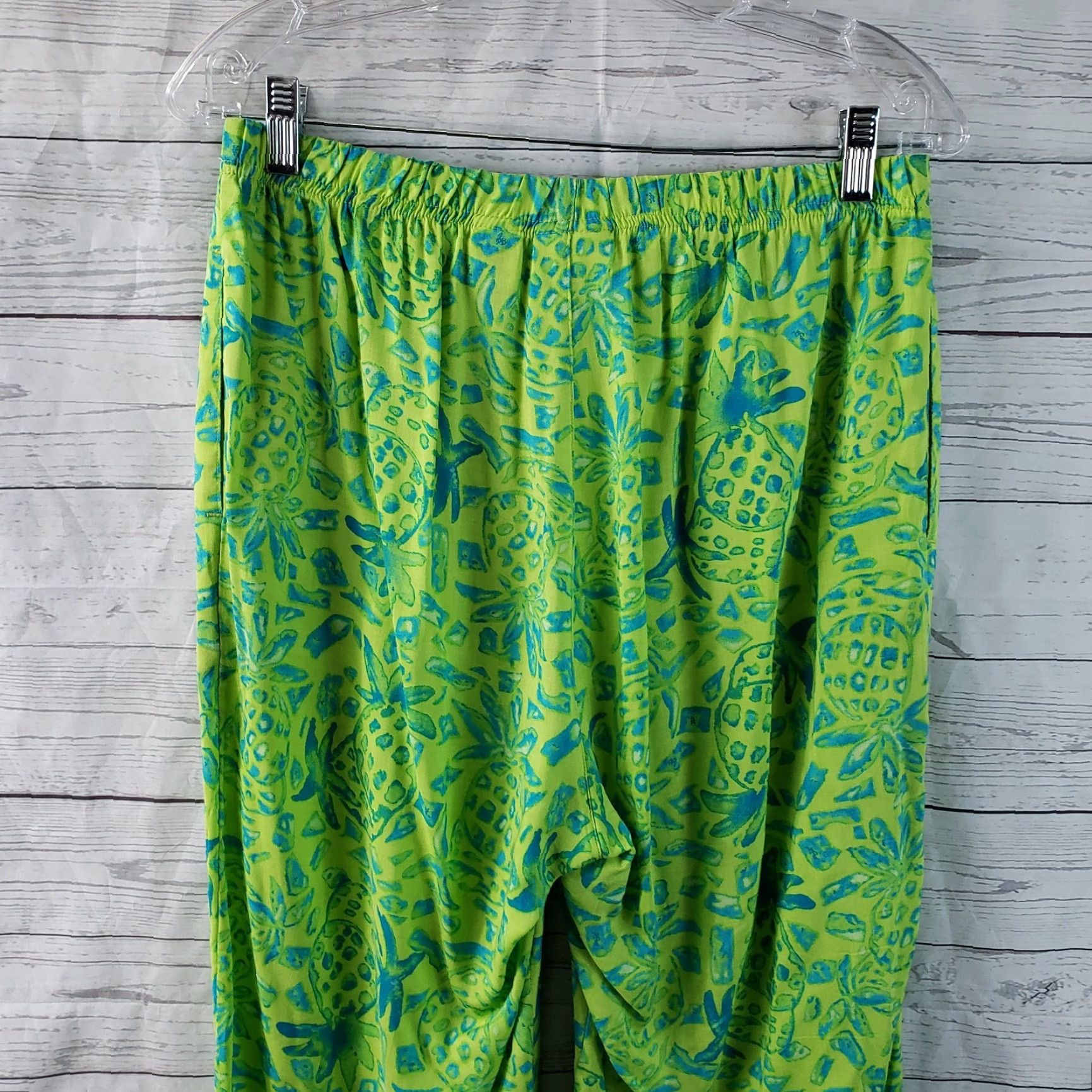 Vintage Sgt Leisure Hawaii Womens Cropped Pants Sz Medium Blue Green Pineapples Rayon Shirt? Size 32" / US 10 / IT 46 - 4 Thumbnail