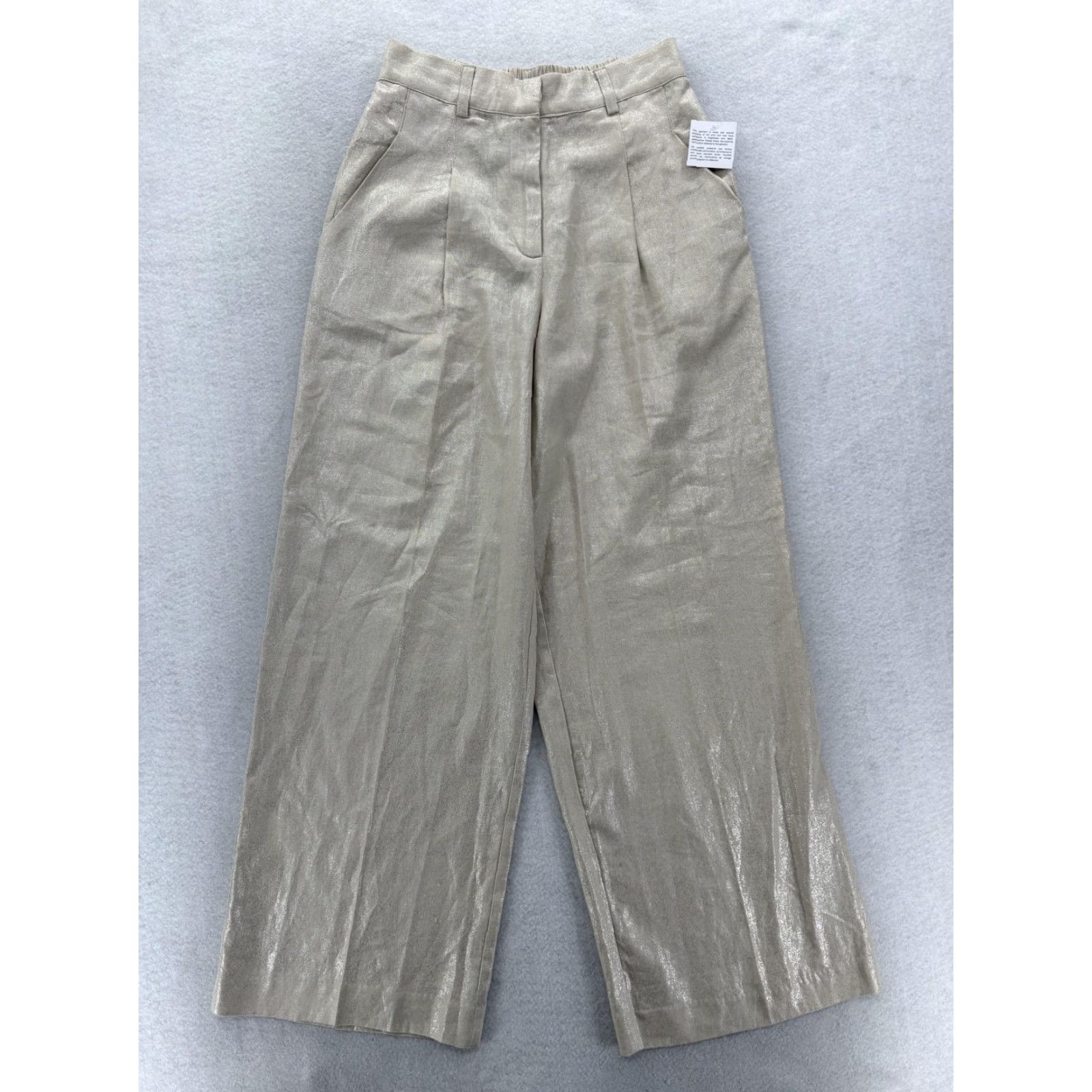 Vintage House Of Harlow 1960 Dress Pants Womens Small Gold Linen Blend Wide-Leg Crop NWT Size 28" / US 6 / IT 42 - 2 Thumbnail