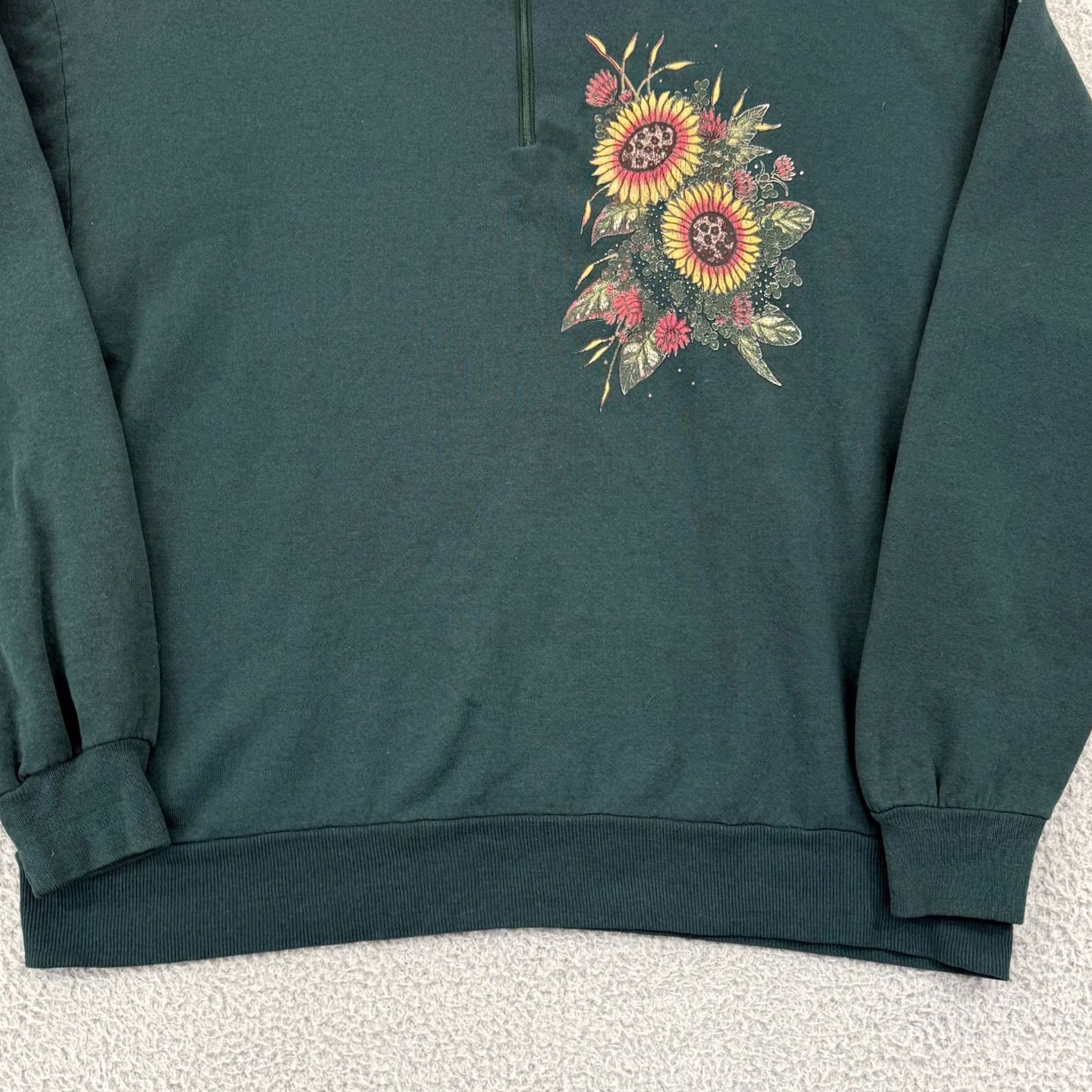 Vintage VINTAGE Morning Sun Sweatshirt Women XL Green Floral 90s Zip Casual Granny Knit Size XL / US 12-14 / IT 48-50 - 2 Thumbnail