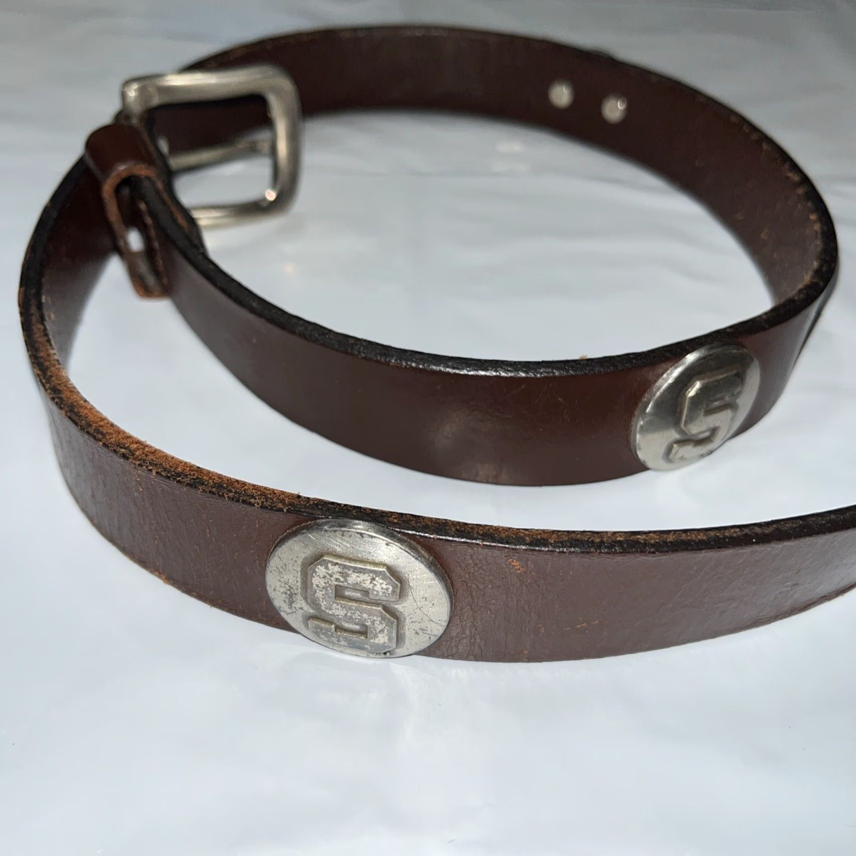 Vintage Michigan State Spartans Leather Belt 33-37 Men Brown Silver Conchos Mexico Size 32 - 5 Thumbnail