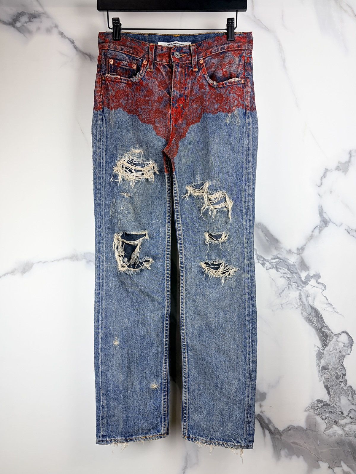 AW05 Junya Watanabe Floral Crash Denim Jeans Thrashed
