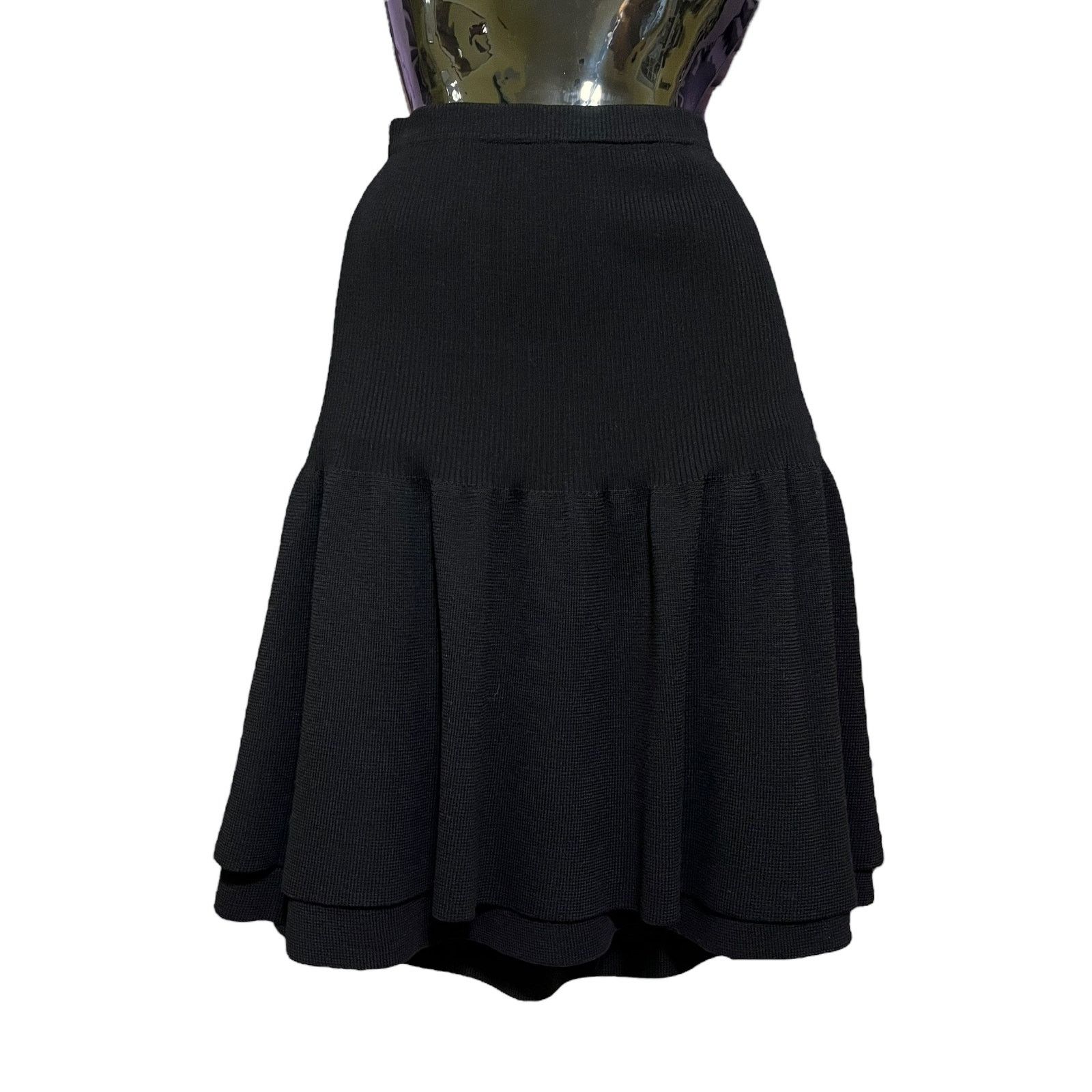 Valentino × Vintage Valentino Studio Vintage Black Wool Layered Full Midi Skirt Size 28" / US 6 / IT 42 - 1 Thumbnail