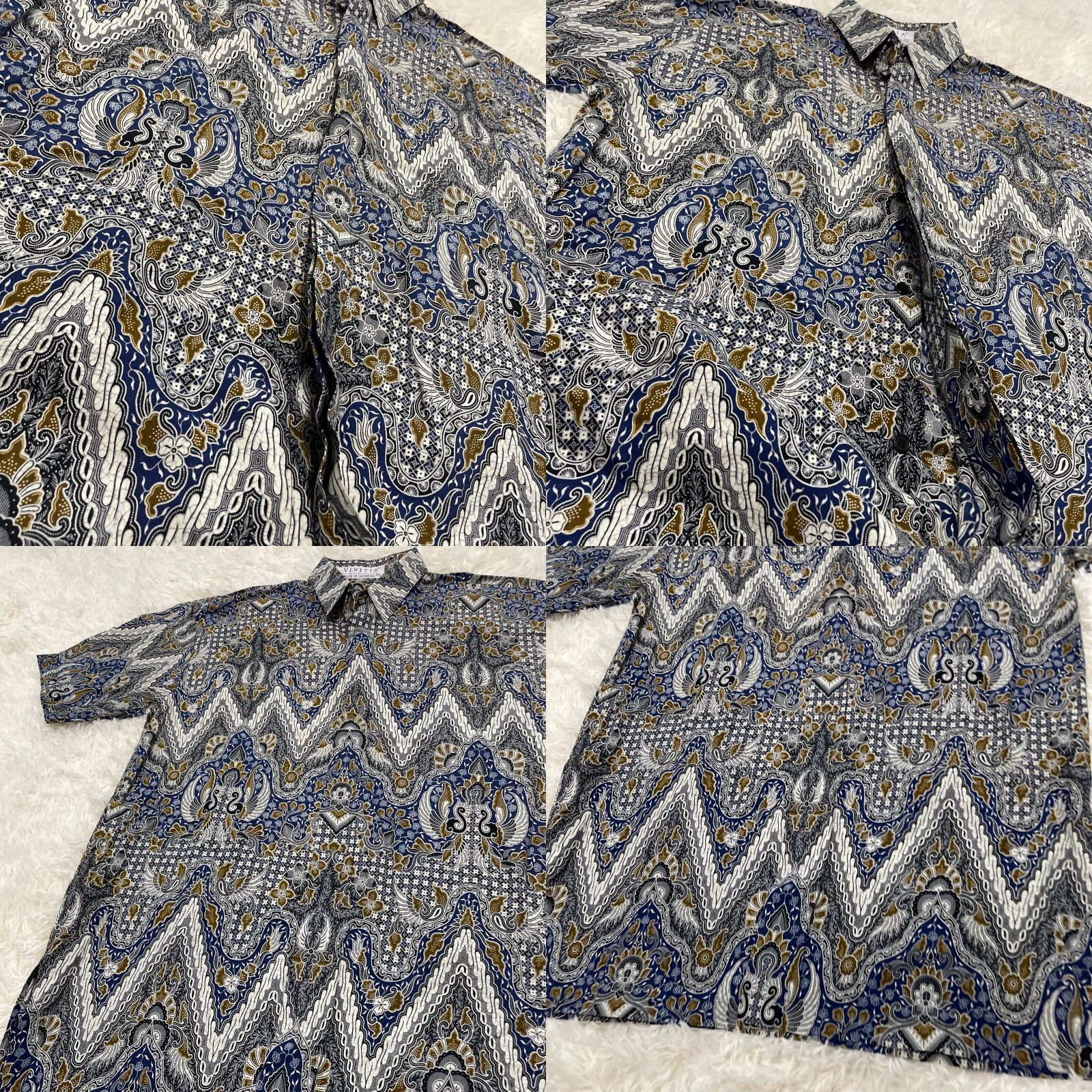 Vintage Vtg VINITIA Celestial Hidden Button Shirt Men XL 16.5 Blue Tribal Geometry Print Shirt Size US XL / EU 56 / 4 - 9 Thumbnail