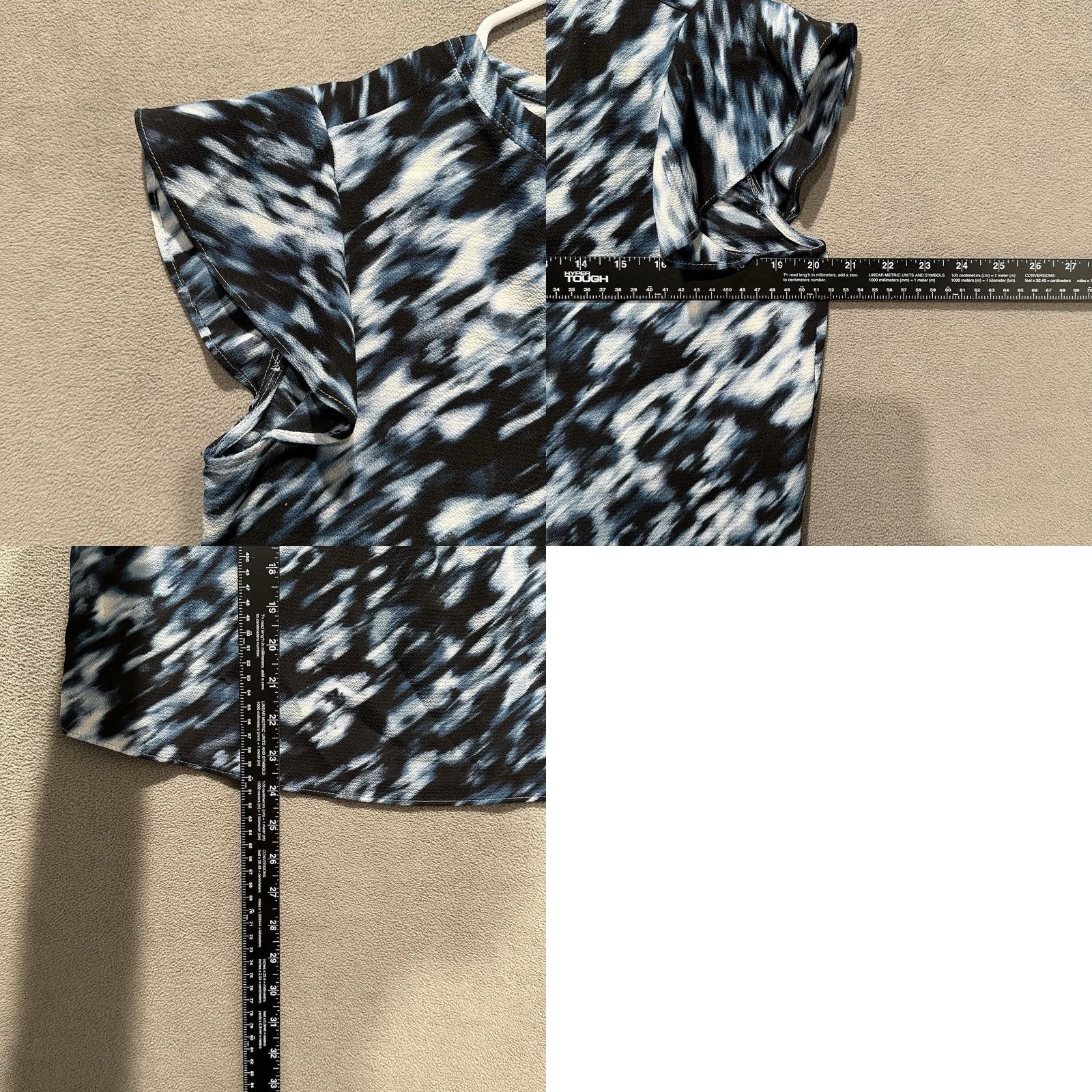 Calvin Klein Calvin Klein Blouse Women Large Blue Black Geometric Flutter Sleeve Split Neck Size L / US 10 / IT 46 - 8 Thumbnail