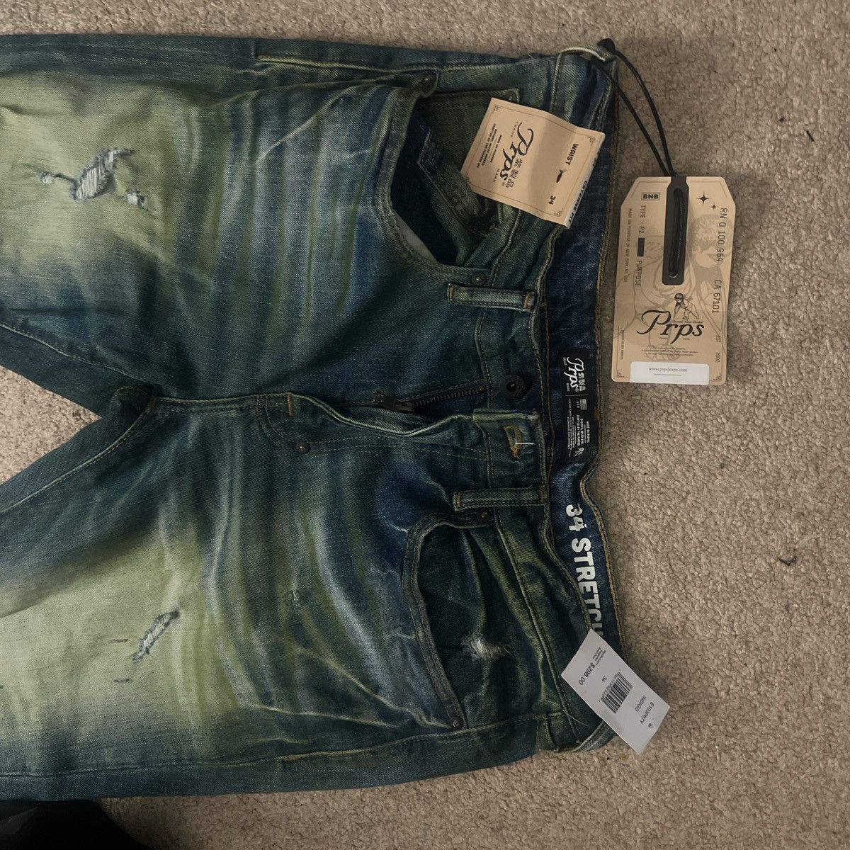 Prps BLUE AND GREEN WASHED PSRP JEANS Size US 34 / EU 50 - 2 Thumbnail