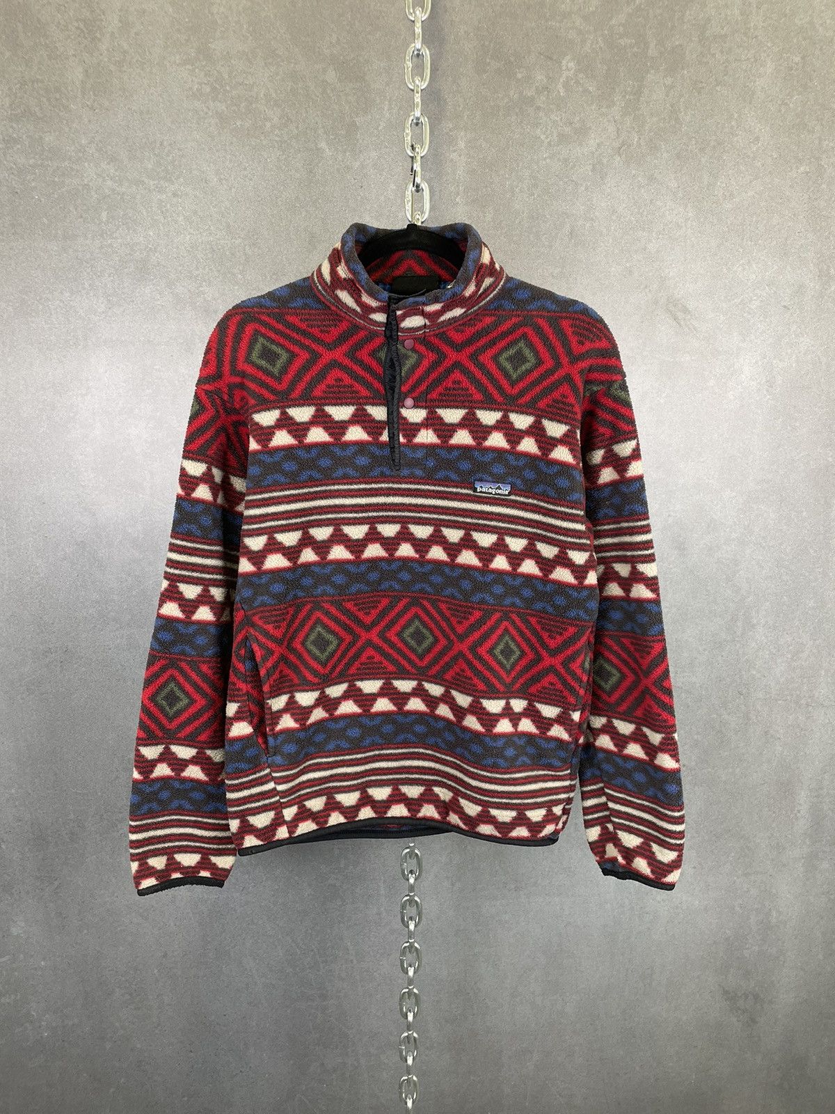 image of 1996 Patagonia Printed Synchilla Burnt Chilli Aztec Print S in Red, Men's (Size Small)