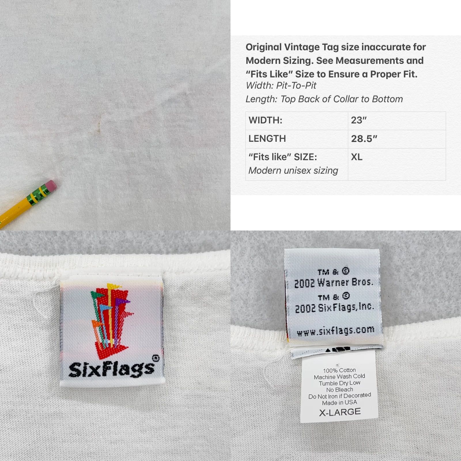 Vintage VTG SIX FLAGS LOONEY TUNES TANK TOP T-Shirt XL Theme park roller coaster Shirt Mens Vintage 90s 80s White Cotton Sleeveless Nike Size US M / EU 48-50 / 2 - 8 Thumbnail