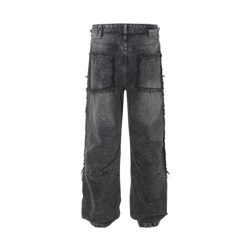 Vintage Splicing Washed Raw Rough Edge Straight Streetwear Jeans Size US 33 - 4 Thumbnail