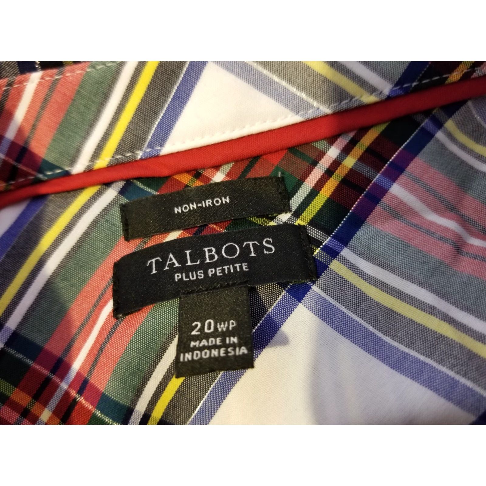 Talbots Womens Talbots Plaid Dress Shirt 20wp Petite Red Button Cotton Blouse Size 3XL / US 20-22 - 2 Thumbnail