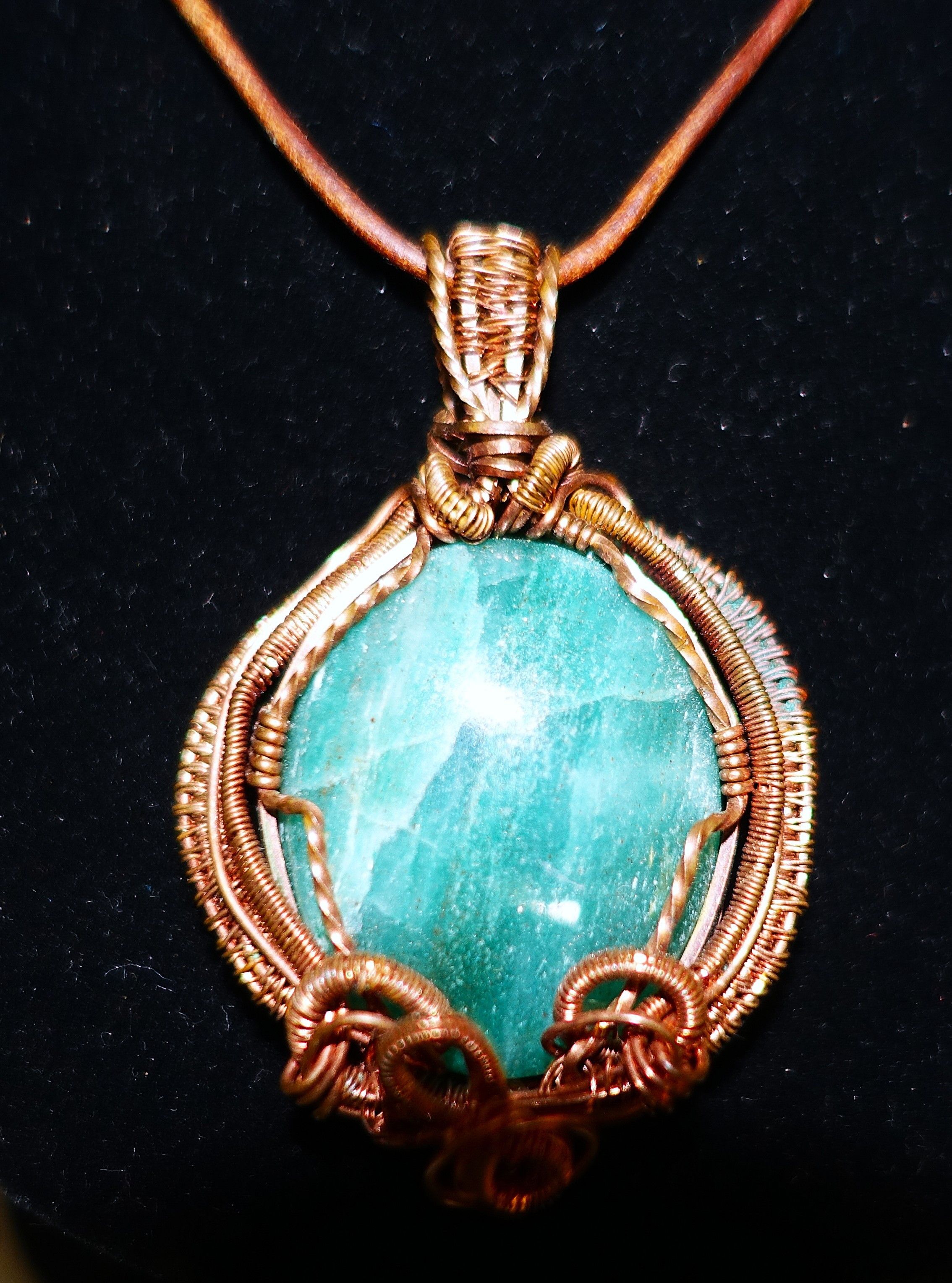 Other Copper Leather Green Stone Boho Unisex Necklace Size ONE SIZE - 5 Thumbnail