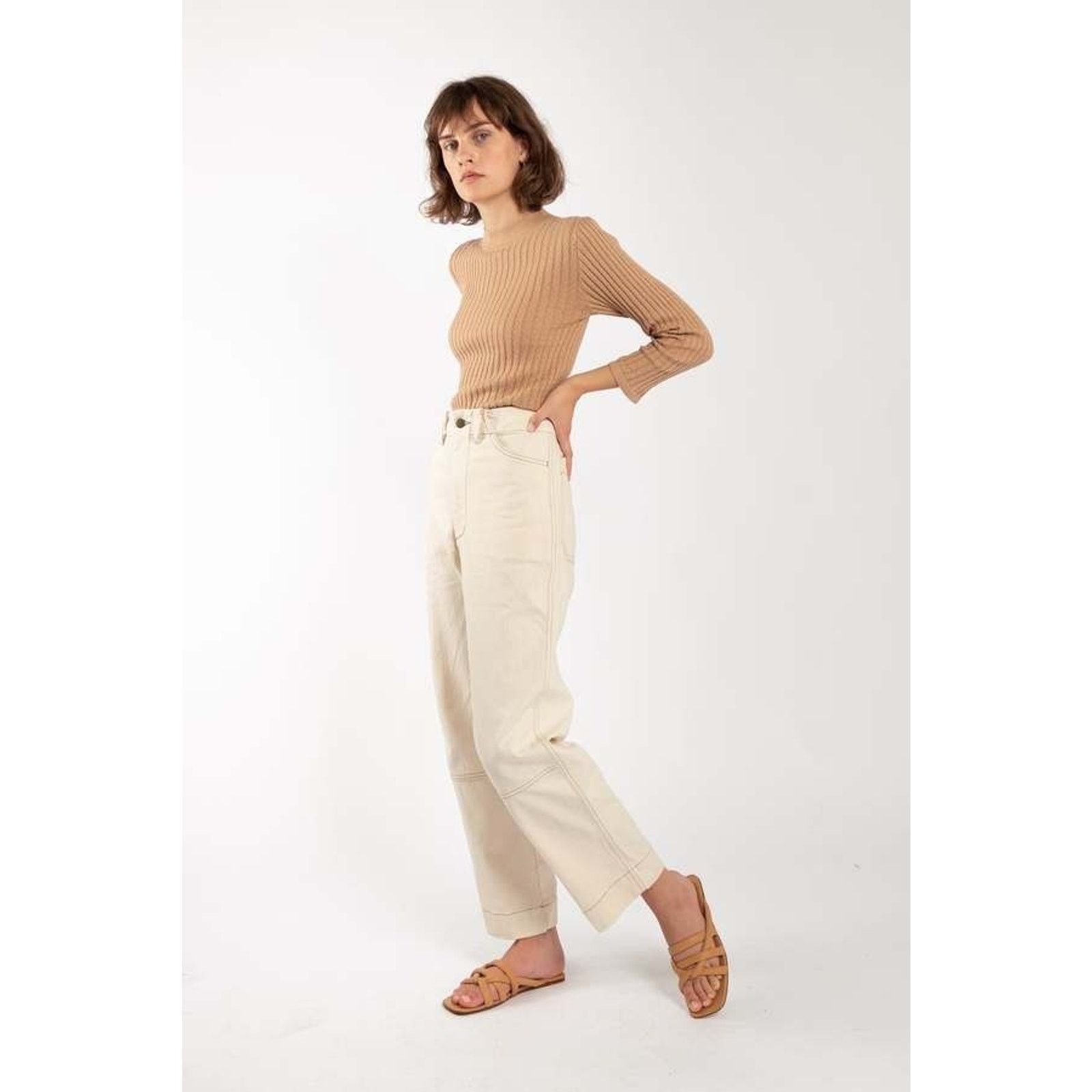 Other Micaela Greg Cream Seamed Straight Jeans Women’s XS Size 25" / US 0 / IT 36 - 2 Thumbnail